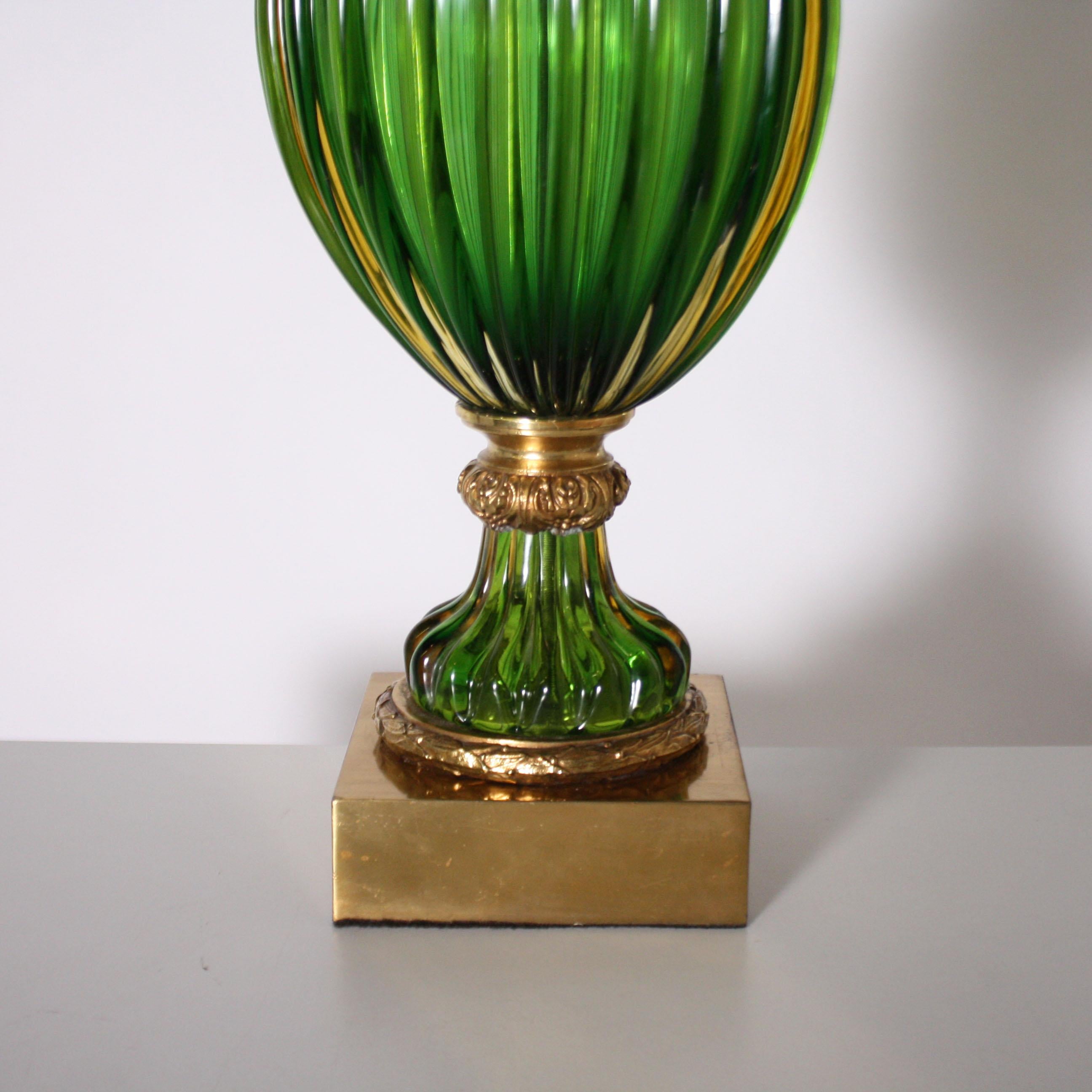 Mid-20th Century Pair of Marbro for Seguso Murano Green Lamps, circa 1950