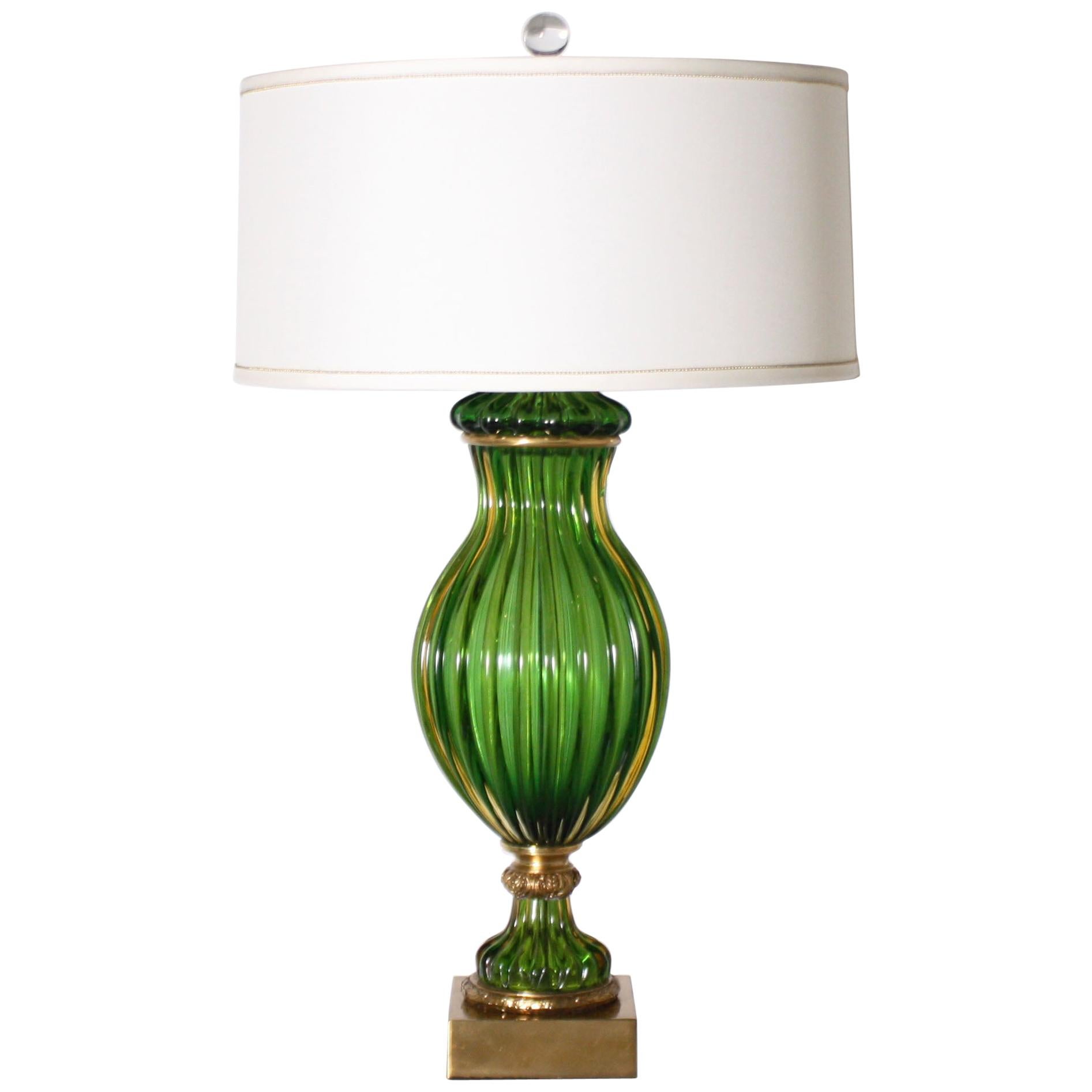 Pair of Marbro for Seguso Murano Green Lamps, circa 1950