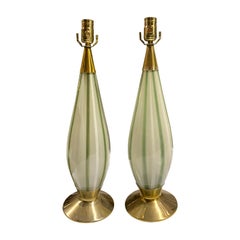 Pair of Marbro Mid-20th Century Italian Murano Glass and Brass Lamps