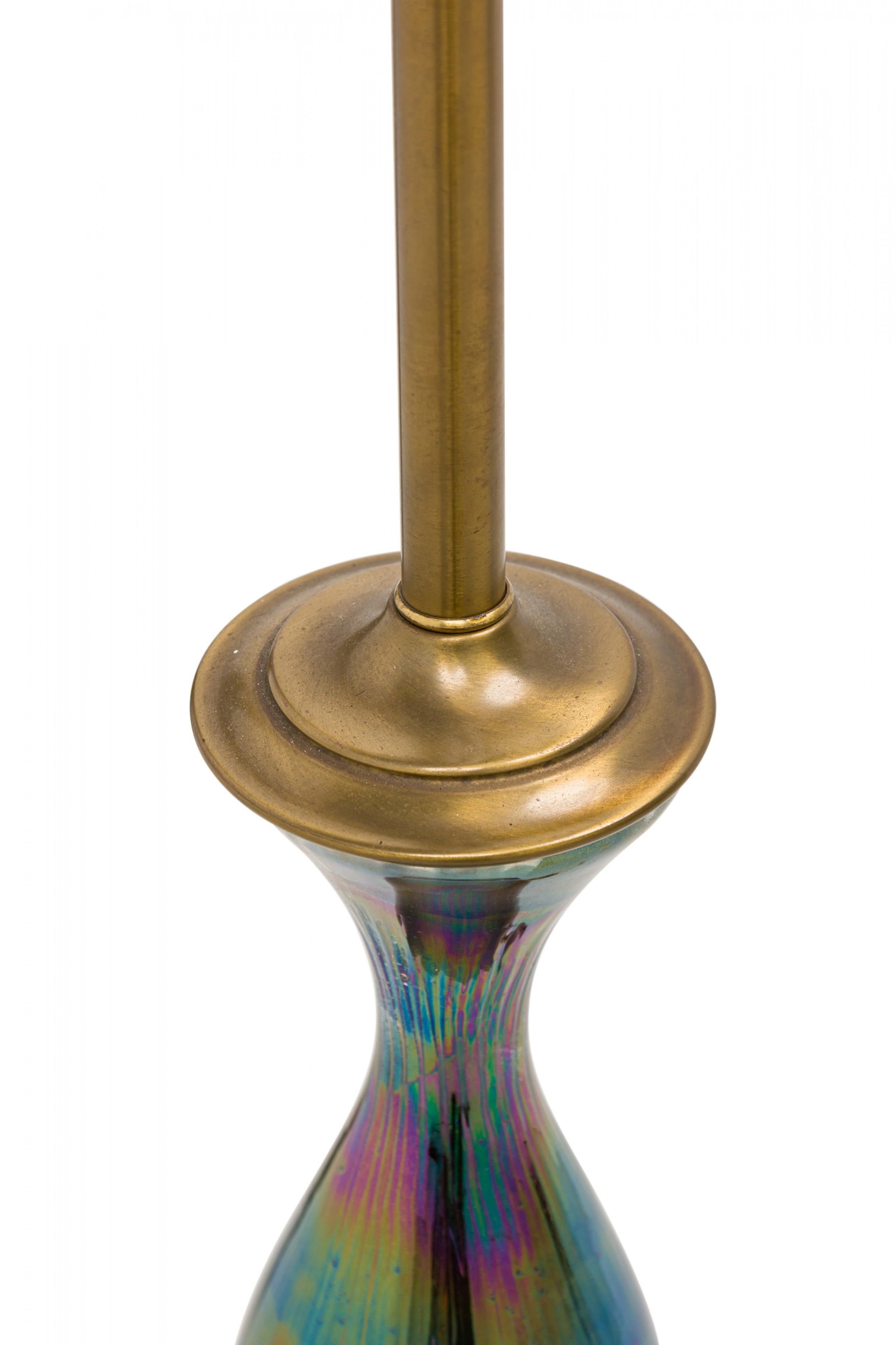 Pair of Marbro Mid-Century American Glass Iridescent Table Lamps For Sale 4