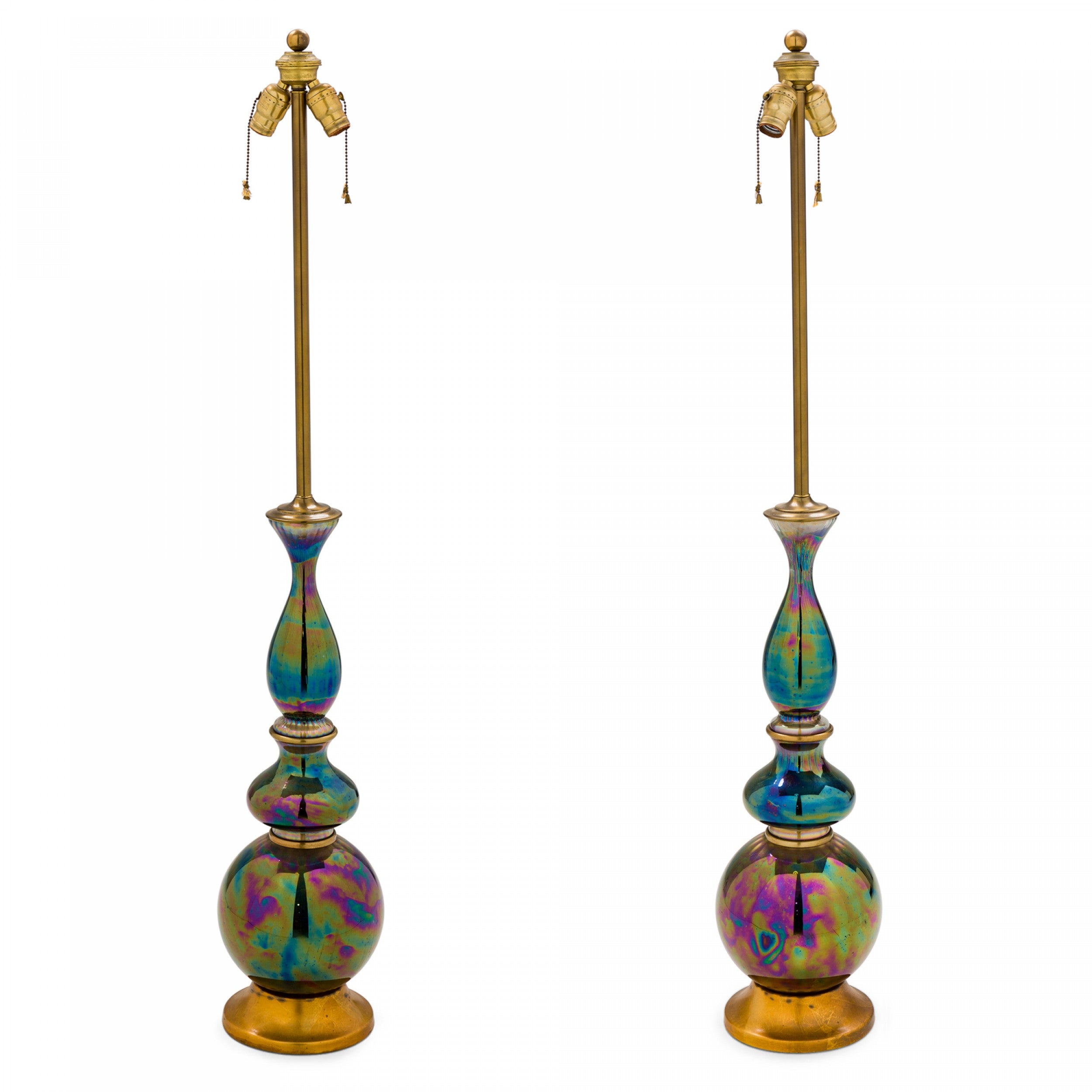 Paar Marbro Mid-Century American Glass Iridescent Tischlampen