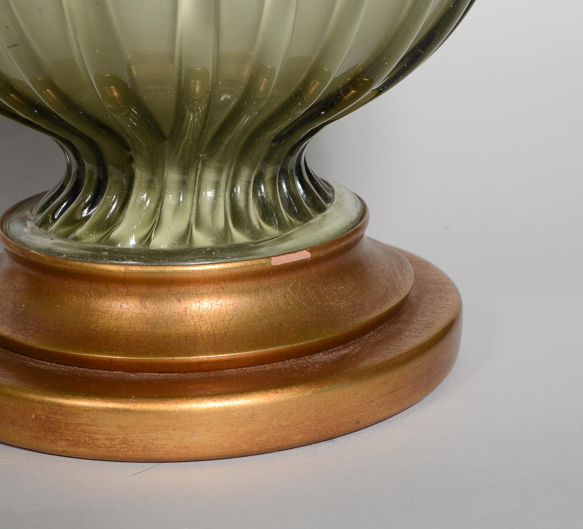 American Pair of Marbro Murano Ribbed Glass Table Lamps For Sale