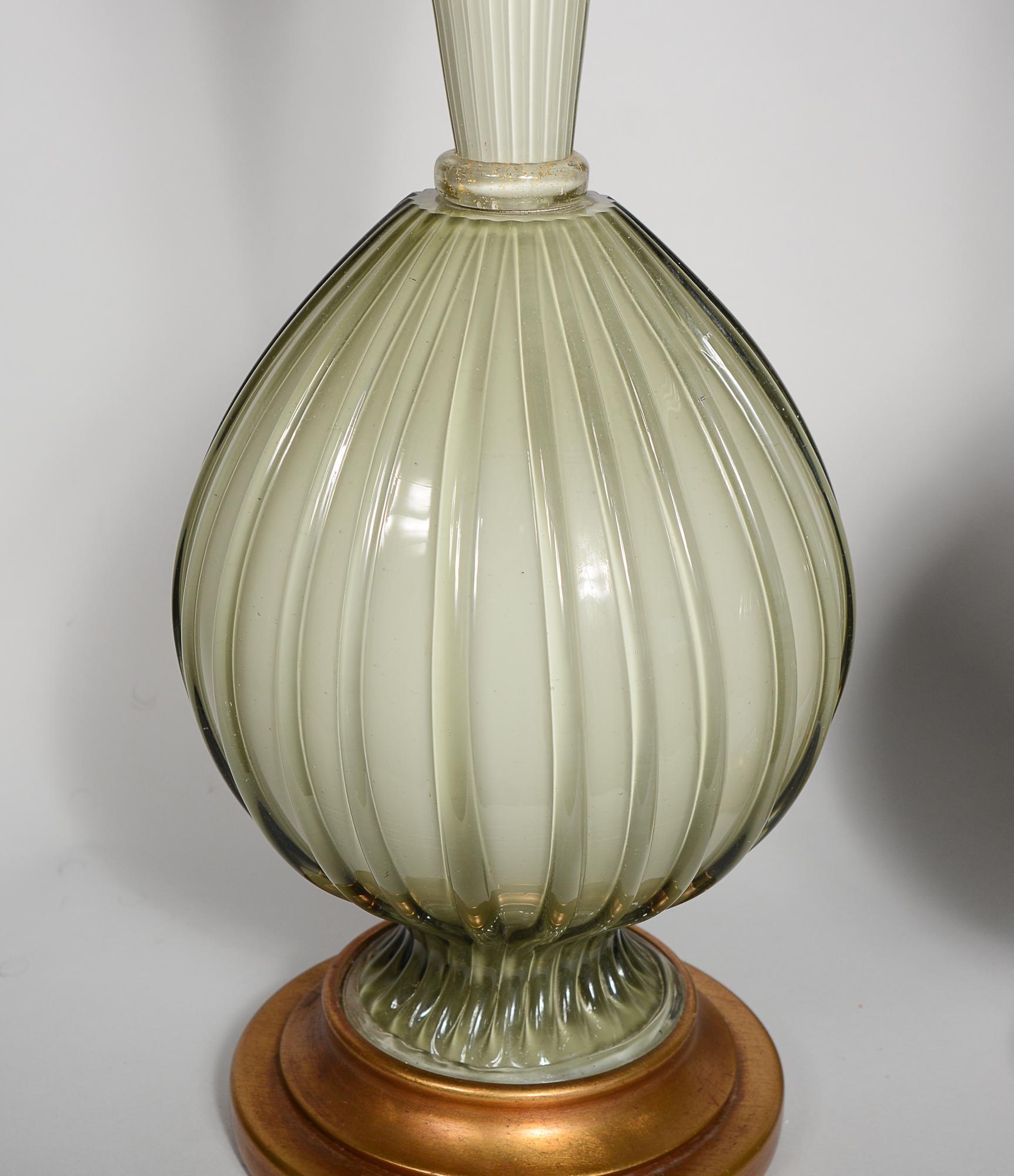 Pair of Marbro Murano Ribbed Glass Table Lamps In Good Condition For Sale In San Mateo, CA