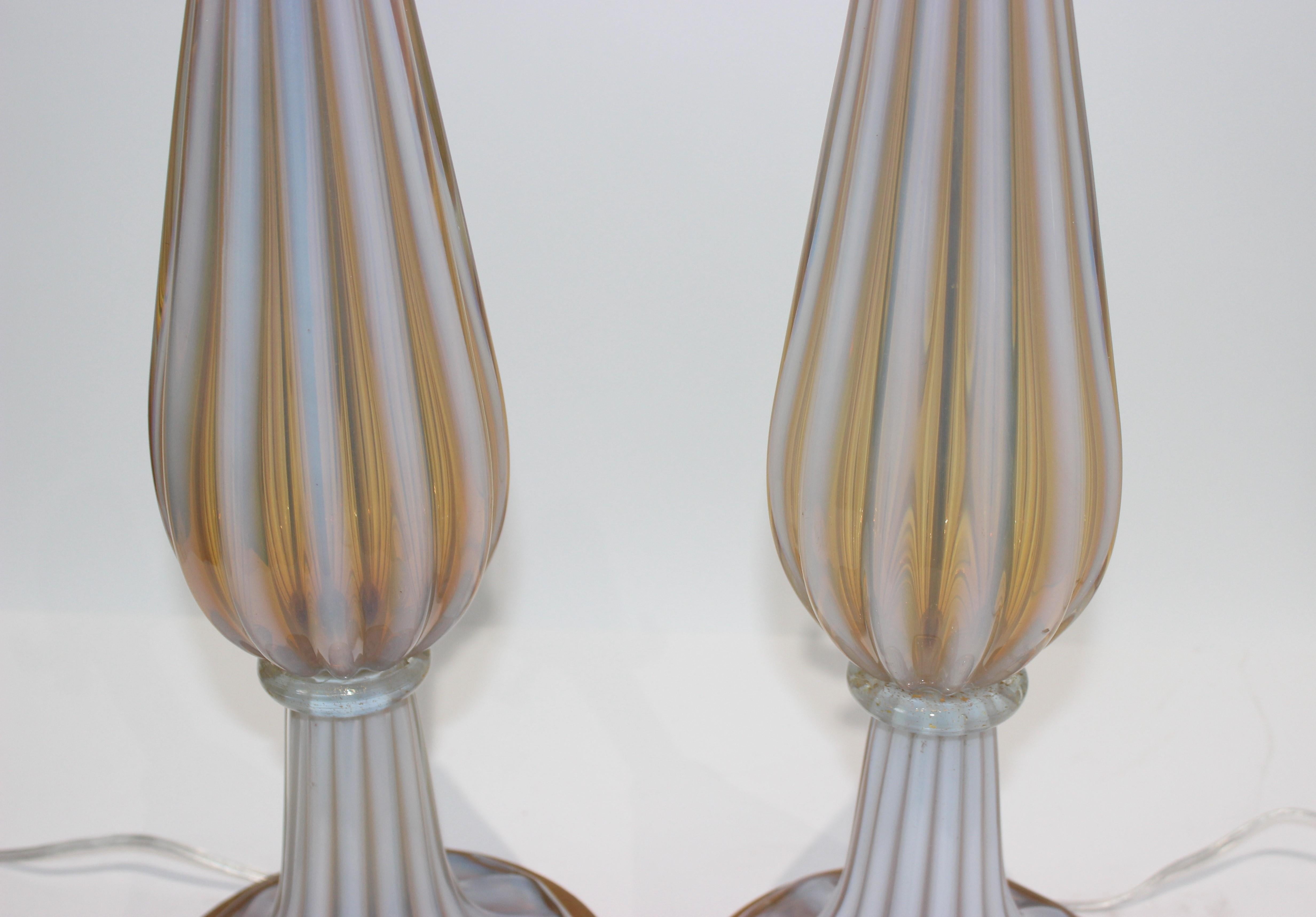 Mid-Century Modern Pair of Seguso Murano Glass Lamps for Marbro Lamps For Sale