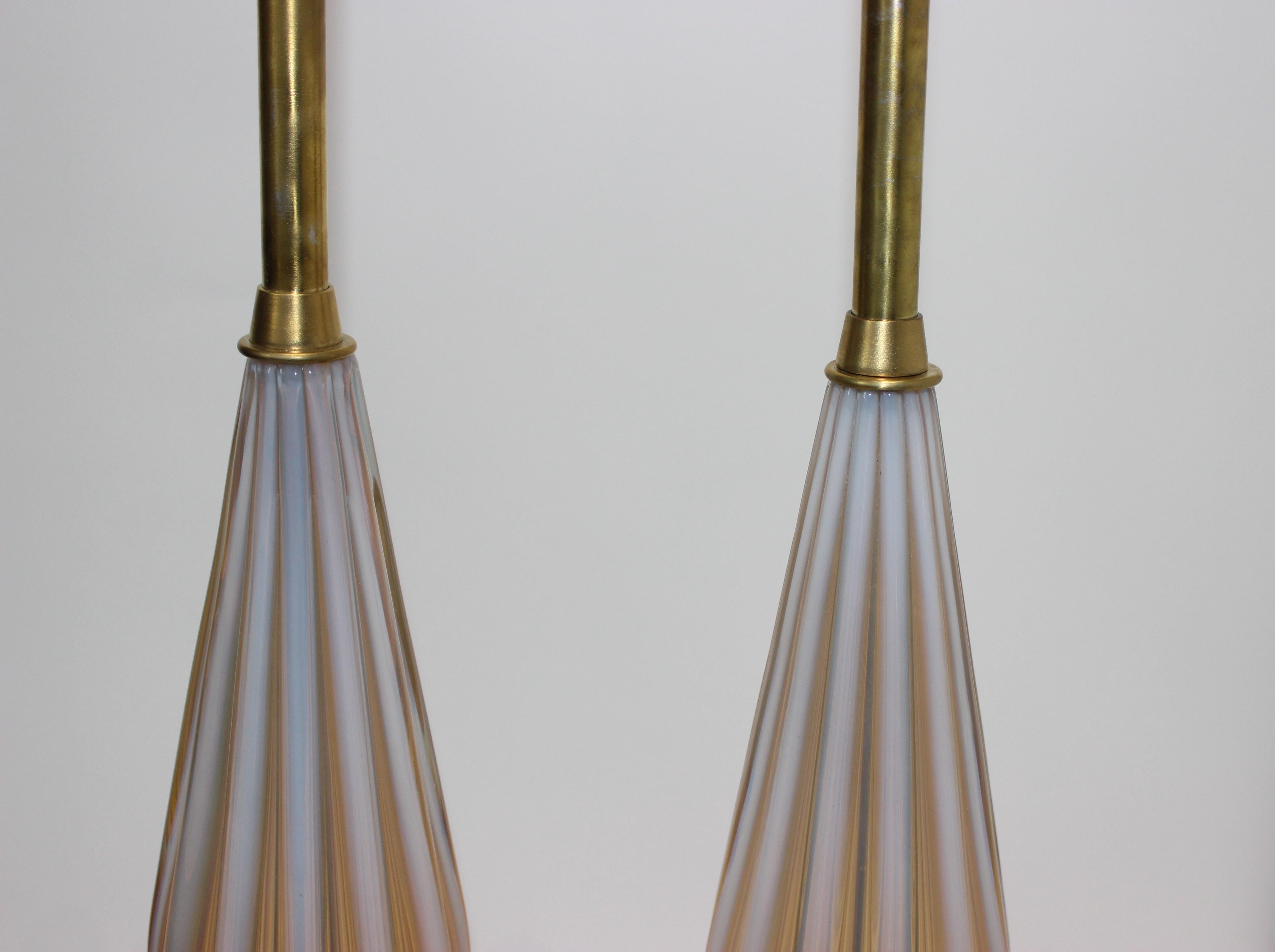 Italian Pair of Seguso Murano Glass Lamps for Marbro Lamps For Sale