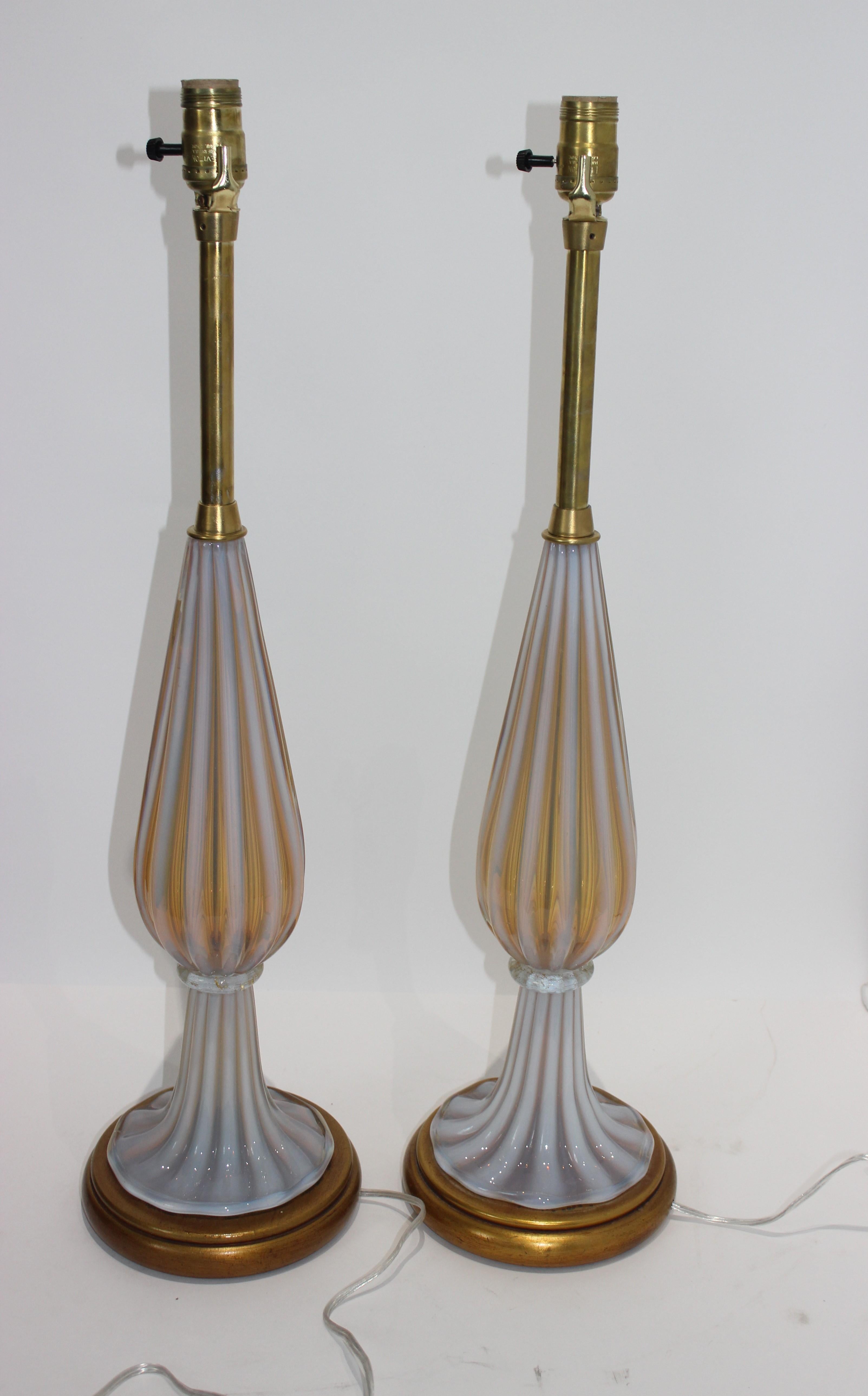 20th Century Pair of Seguso Murano Glass Lamps for Marbro Lamps For Sale