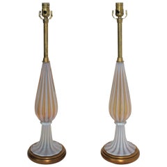 Pair of Seguso Murano Glass Lamps for Marbro Lamps