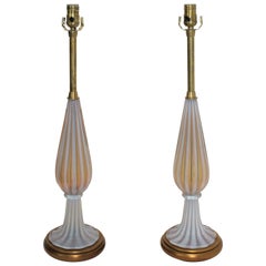 Retro Pair of Seguso Murano Glass Lamps for Marbro Lamps