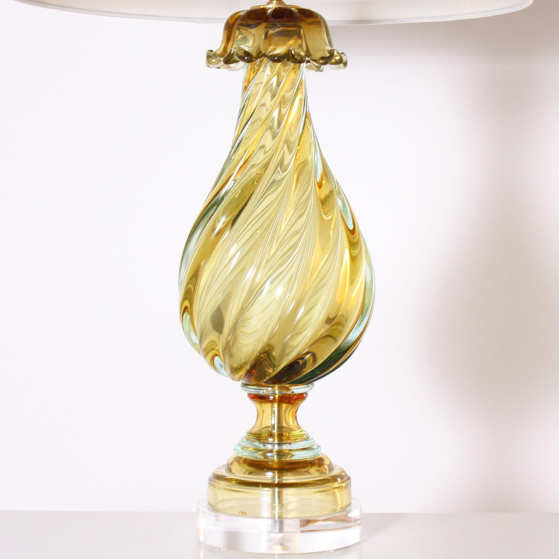 Mid-20th Century Pair of Marbro Seguso Murano Glass Lamps, circa 1950