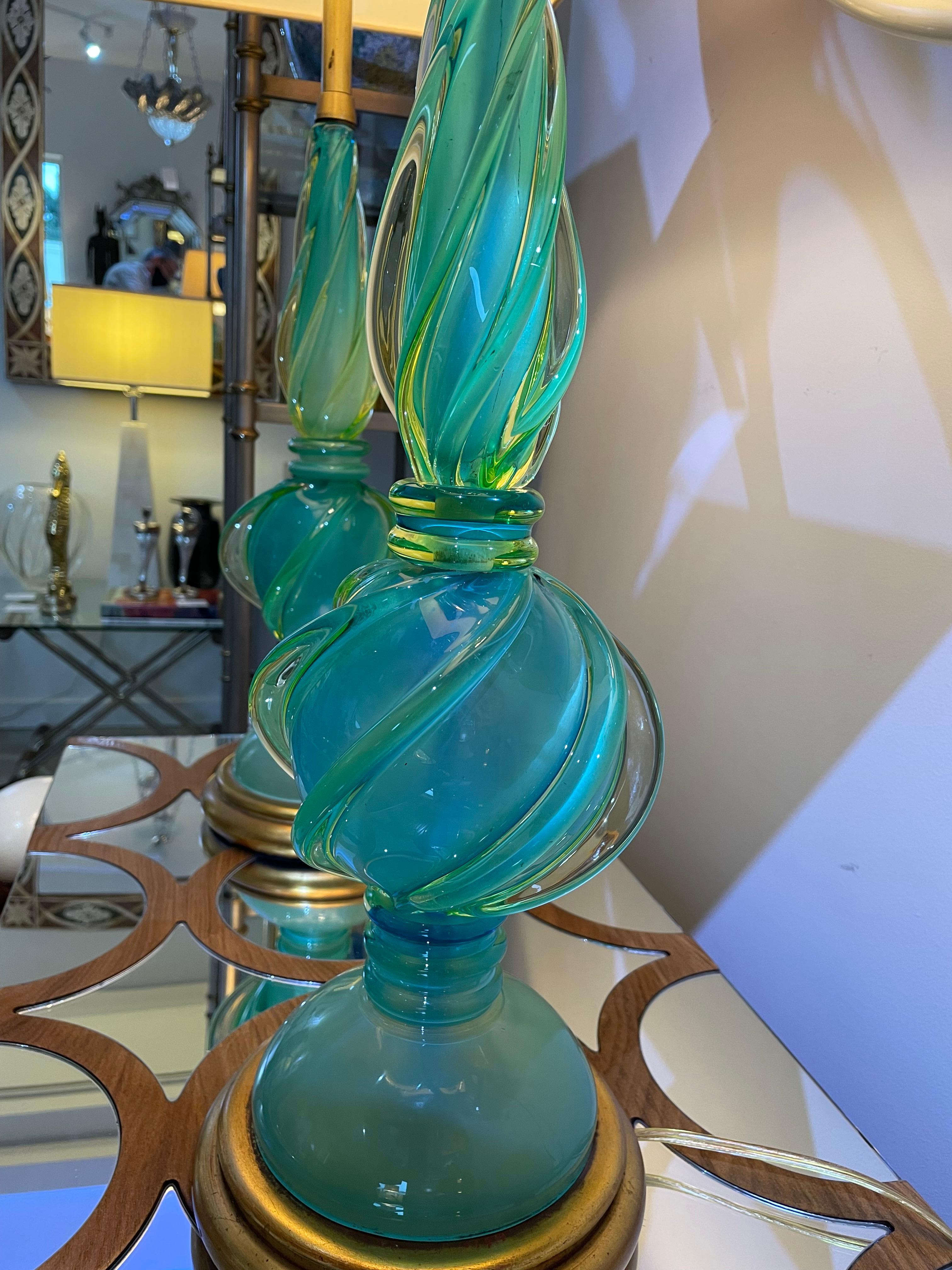 Paire de lampes en verre de Murano de Marbro Seguso en vente 7