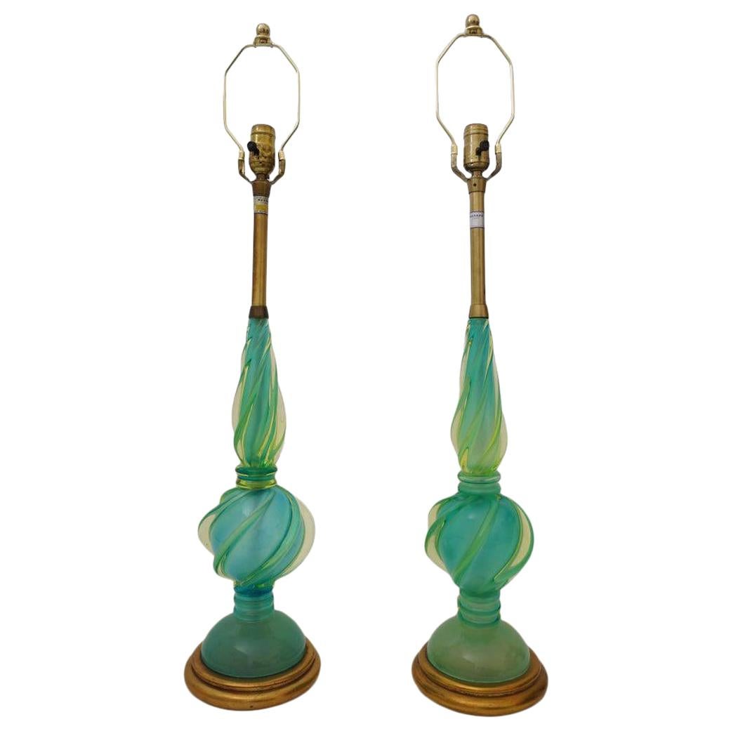 Pair of Marbro Seguso Murano Glass Lamps