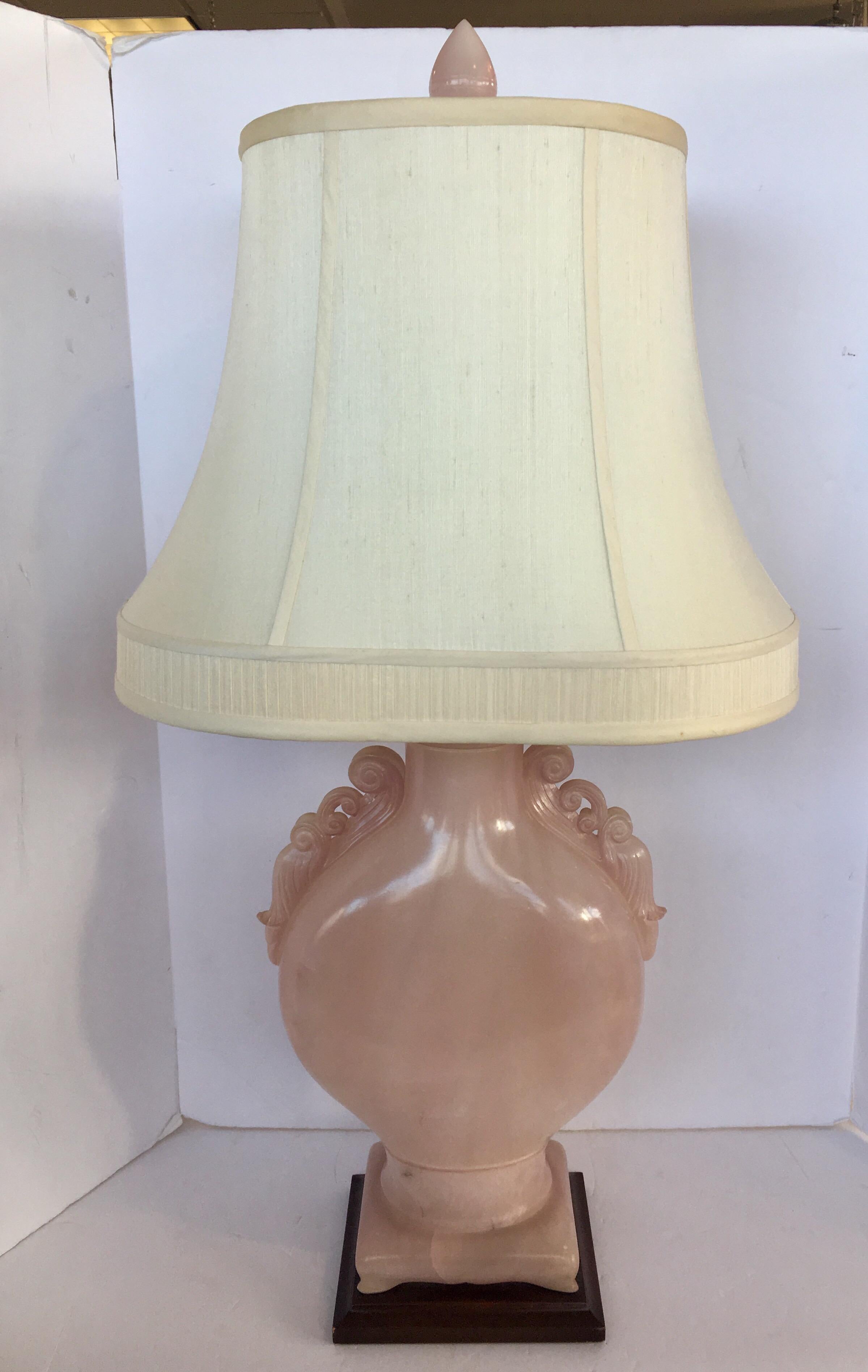 Agate Pair of Marbro Signed Hollywood Regency 1955 Pink Alabaster Table Lamps Matching