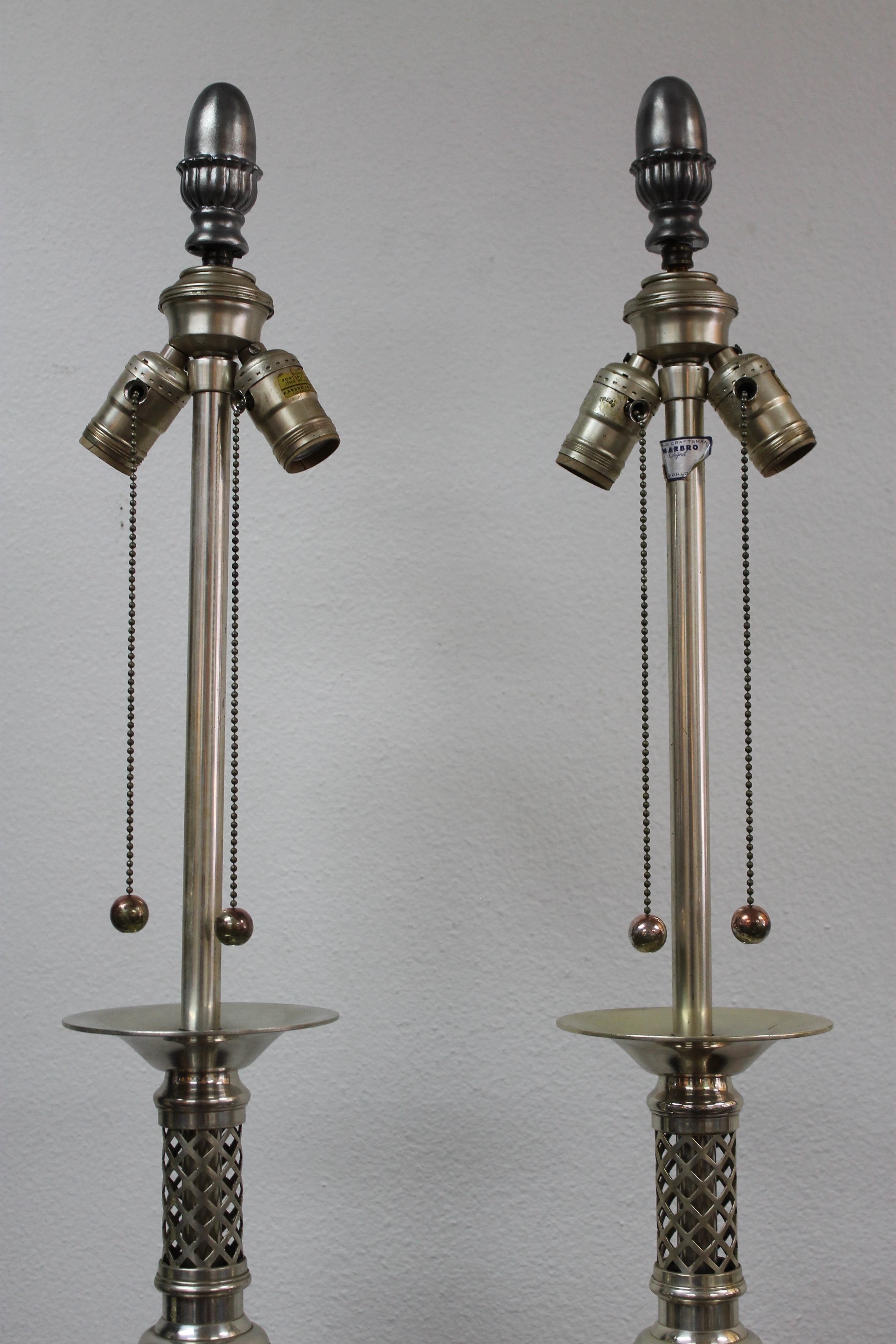 Pewter Pair of Table Lamps by The Marbro Lamp Company, Los Angeles, CA.