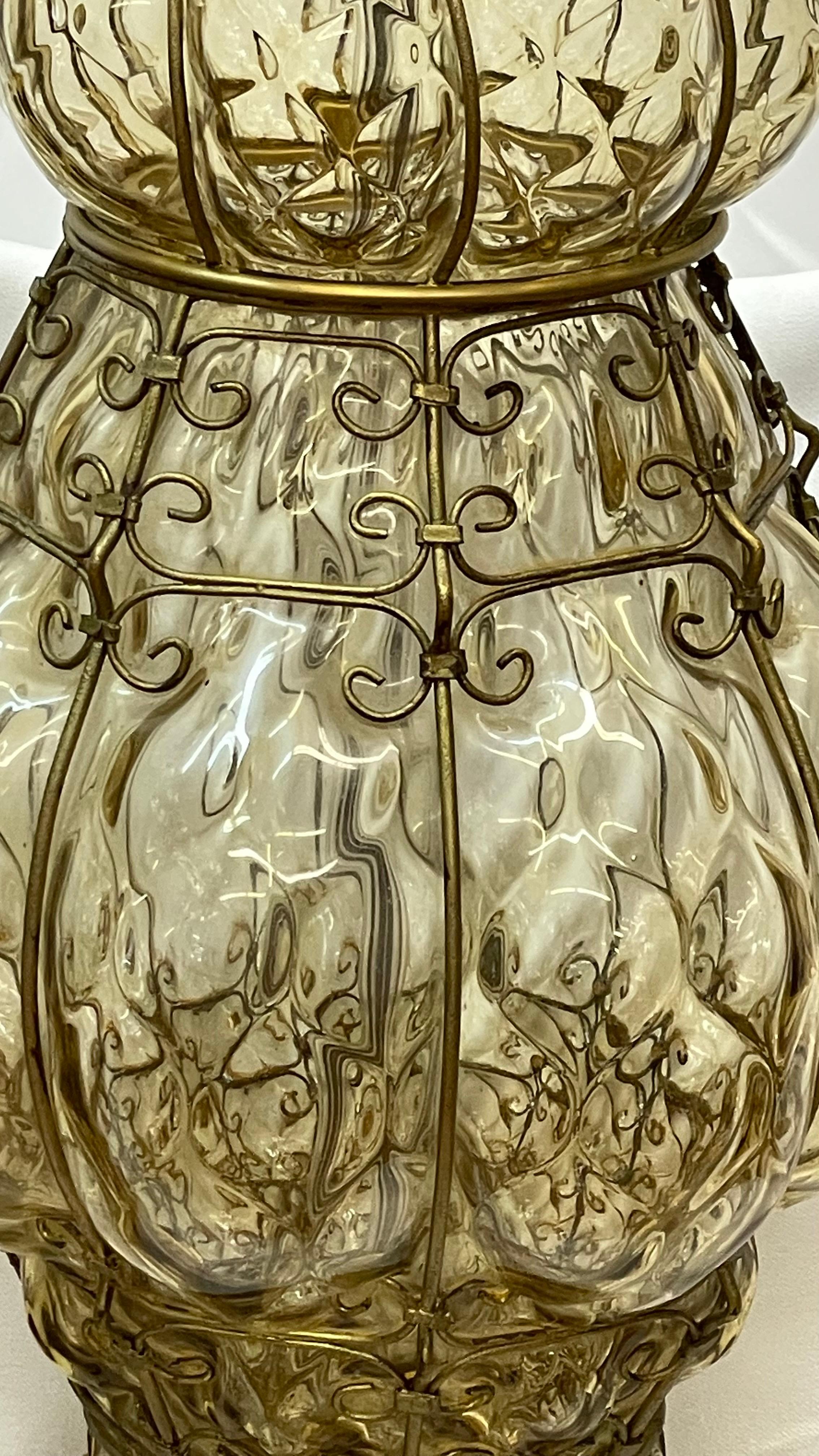 Pair of Marbro Venetian Table Lamps With Handblown Bubble Glass and Wired Cage Inserts

10x10x30
