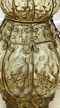 Pair of Marbro Venetian Table Lamps With Handblown Bubble Glass and Wired Cage