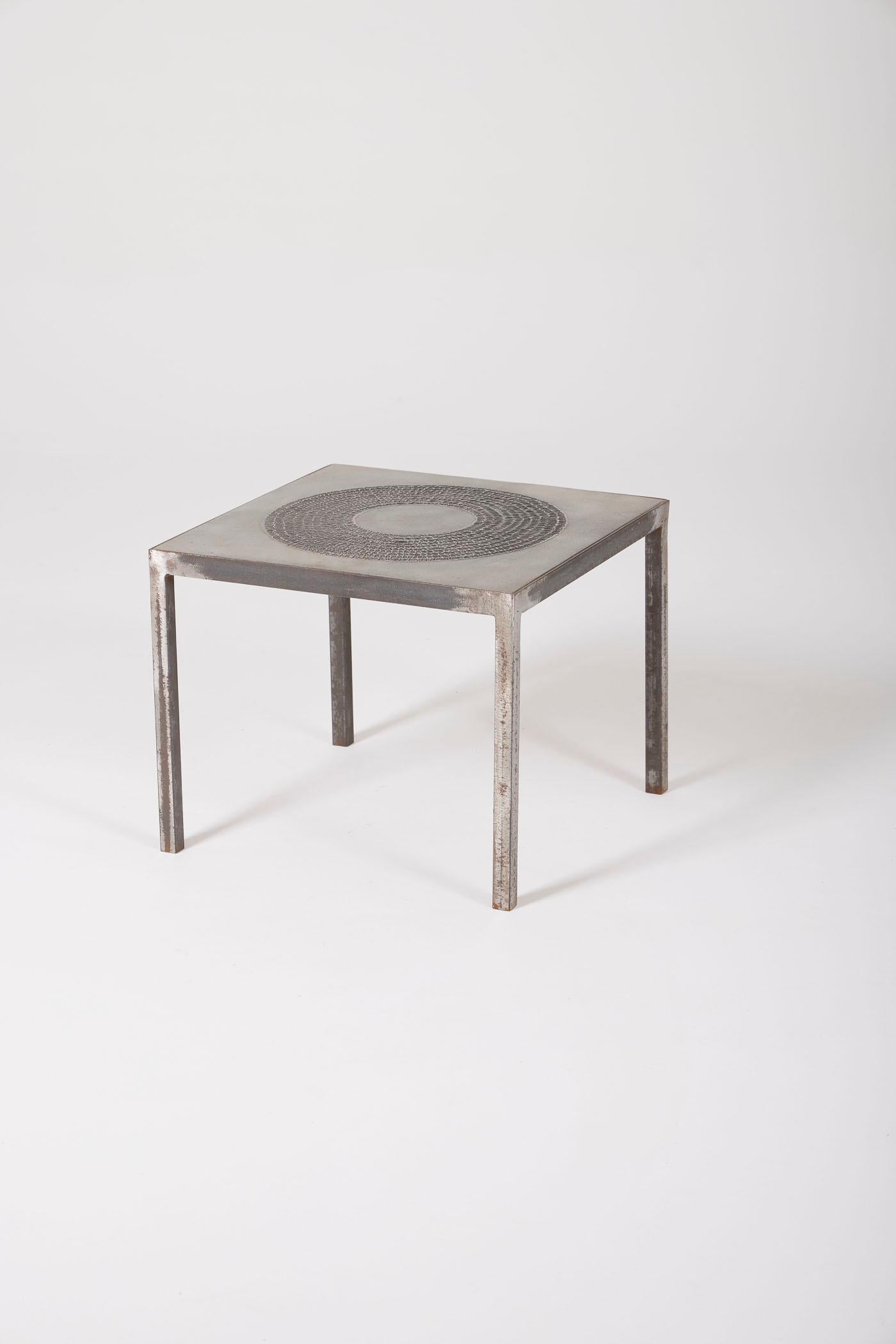 Pair of Brutalist side tables by designer Marc D'Haenens, 1970s. Metal structure and pewter tops. Very good condition
DV144