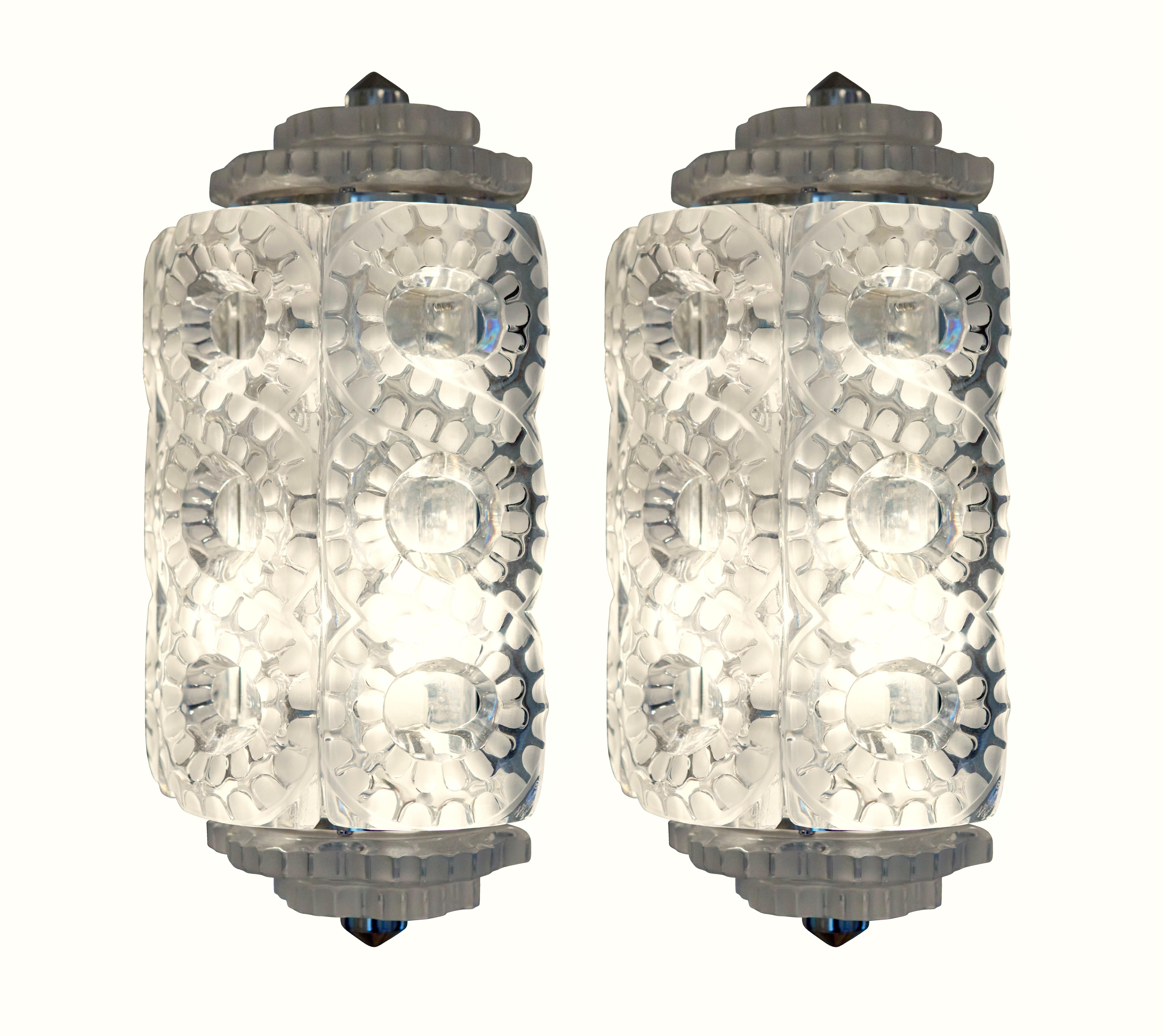 Pair of Marc Lalique "Séville" Crystal Wall Sconces, France, Designed 1947 im Angebot
