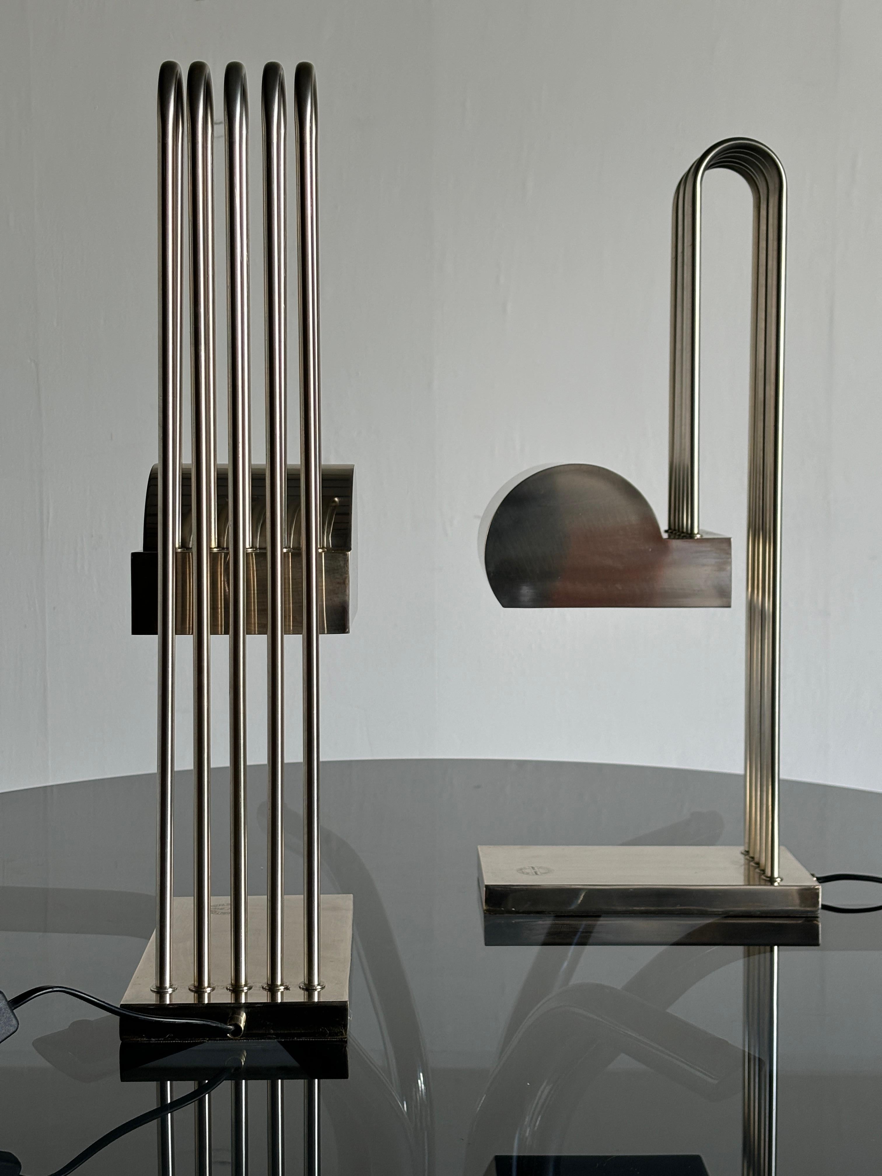 Plated Pair of Marcel Breuer Art Deco Architectural Lamps, Paris Exposition For Sale