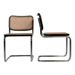 Paar Marcel Breuer B32 Cesca Stühle für Gavina, Chrom und Wiener Stroh, 1968