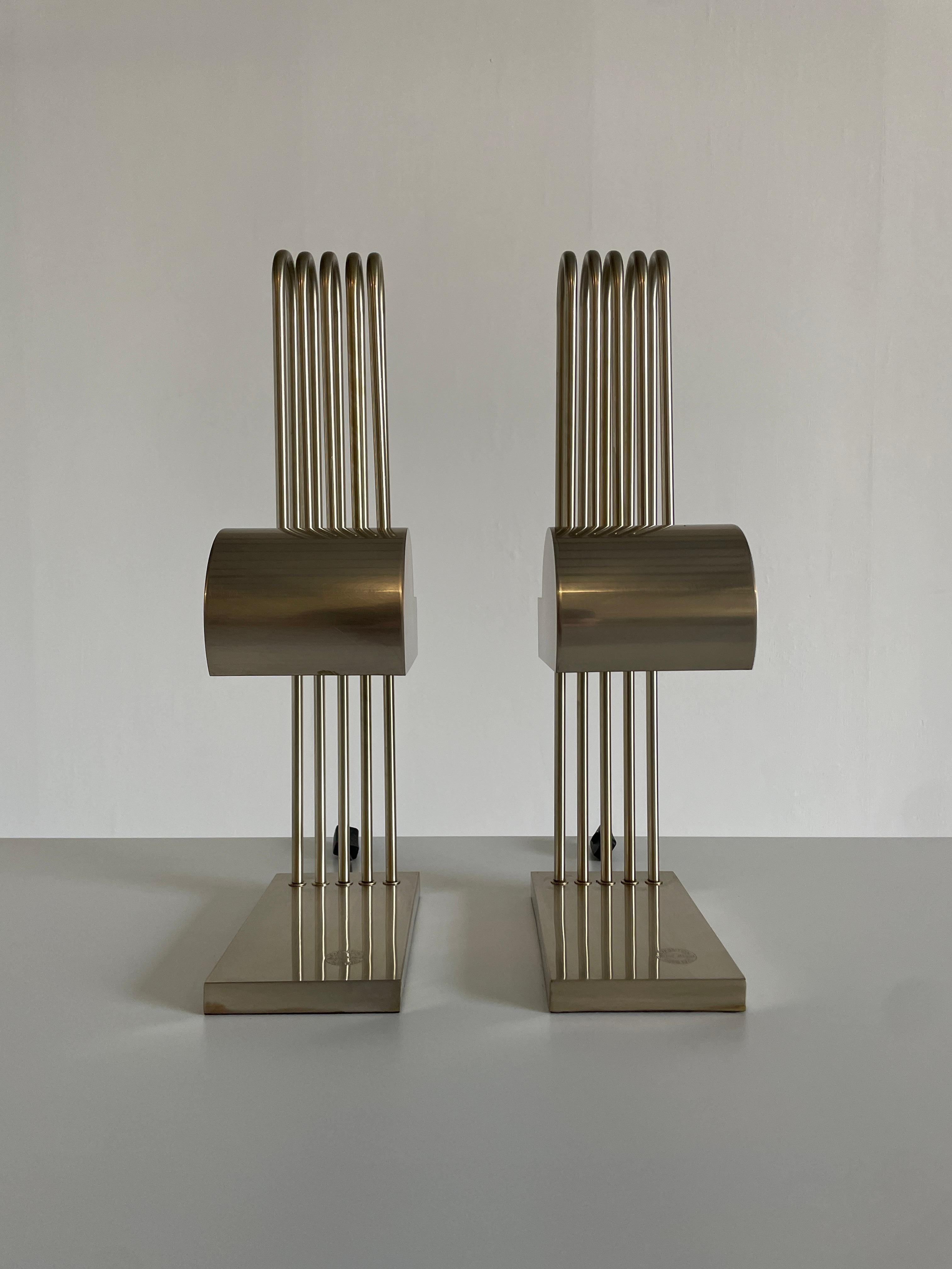 Plated Pair of Marcel Breuer Bauhaus Table Lamps for the Paris Exhibition 1925, France