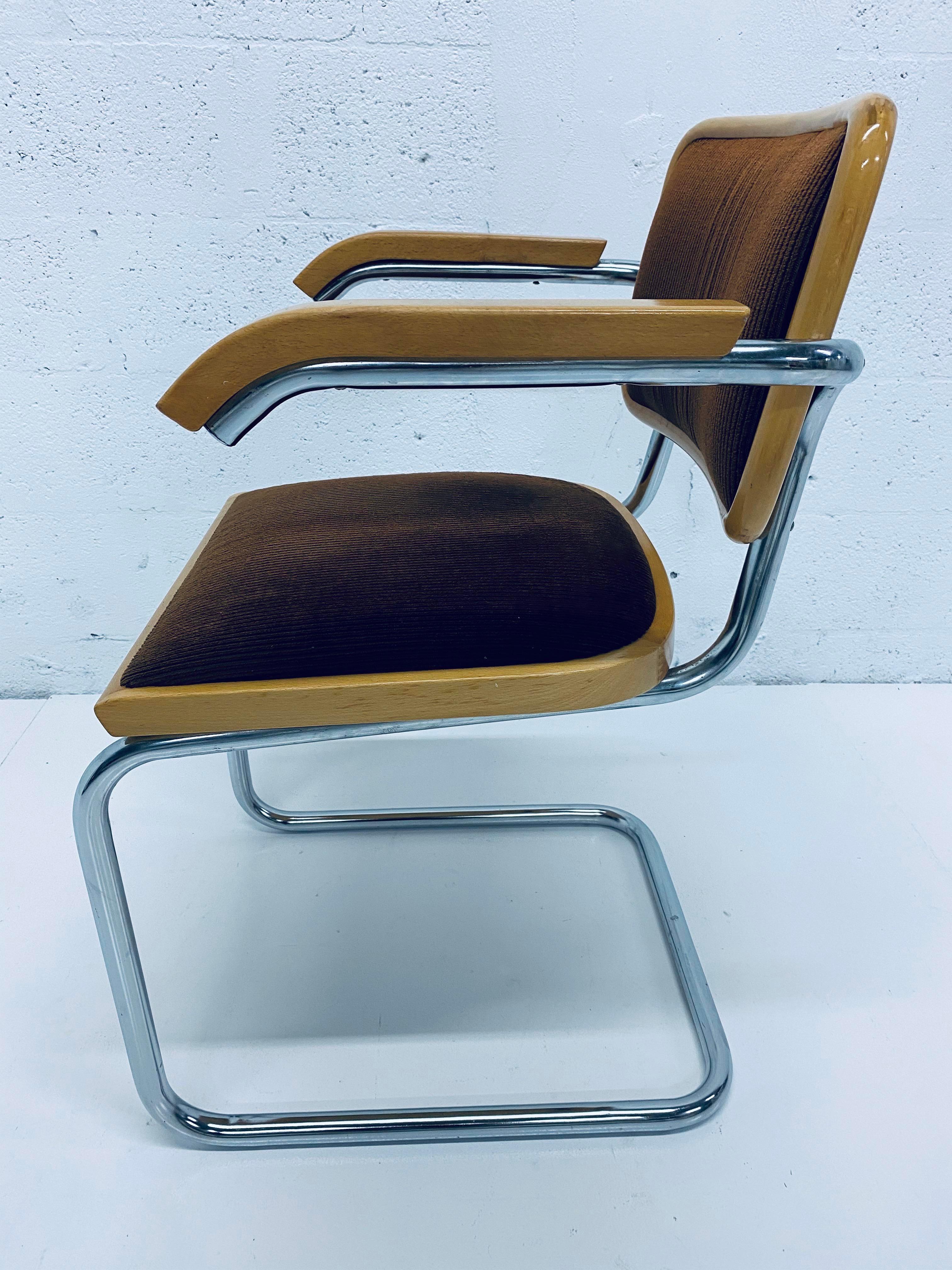 Pair of Marcel Breuer Brown Channeled Velvet Upholstered Cesca Armchairs, Italy 1