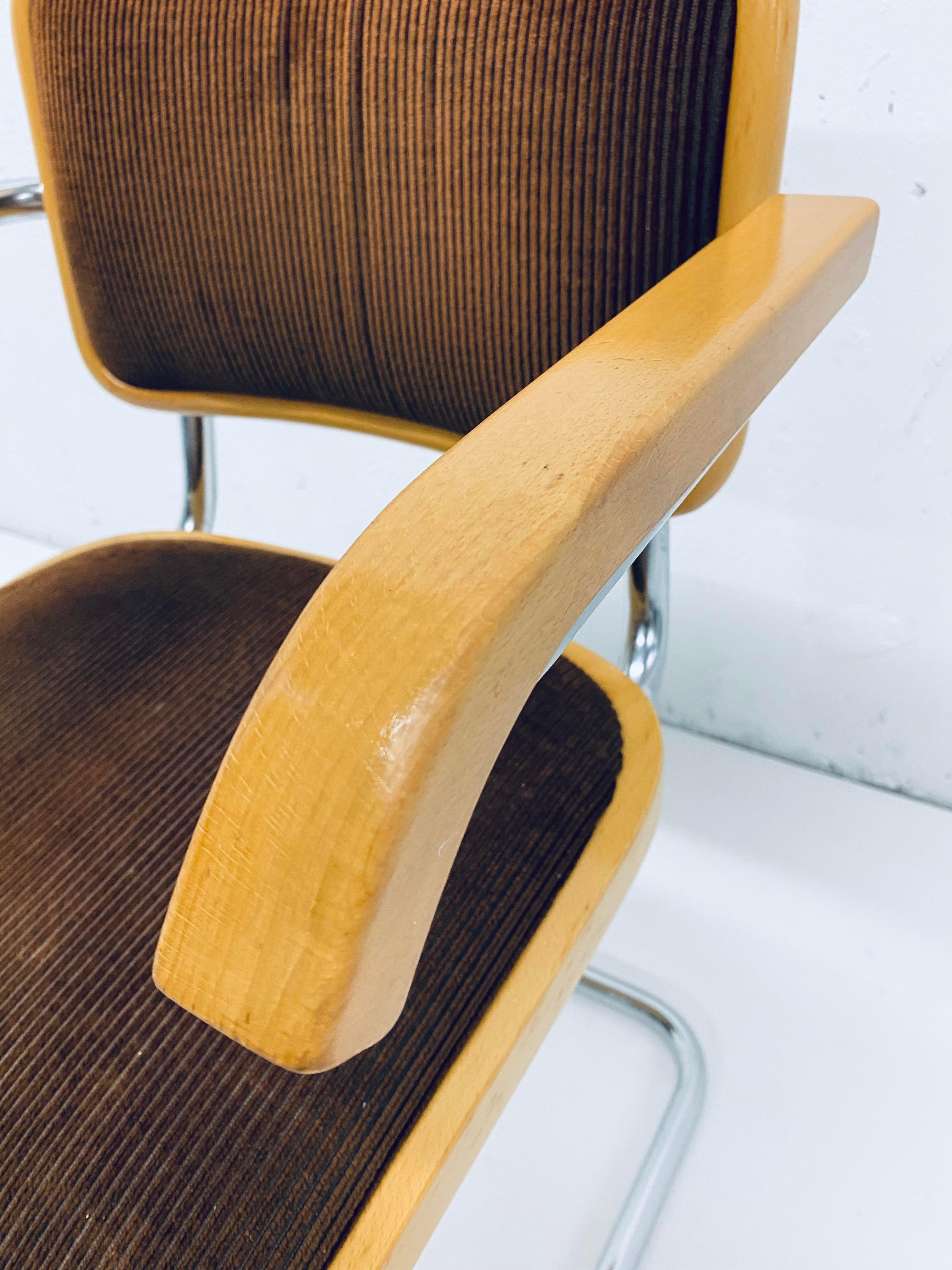 Pair of Marcel Breuer Brown Channeled Velvet Upholstered Cesca Armchairs, Italy 2