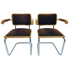 Paire de fauteuils Cesca en velours cannelé marron Marcel Breuer:: Italie