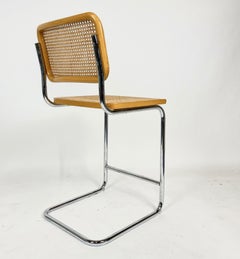 Pair of Marcel Breuer Cane, Birch, and Chrome Cesca Stools Made in Italy