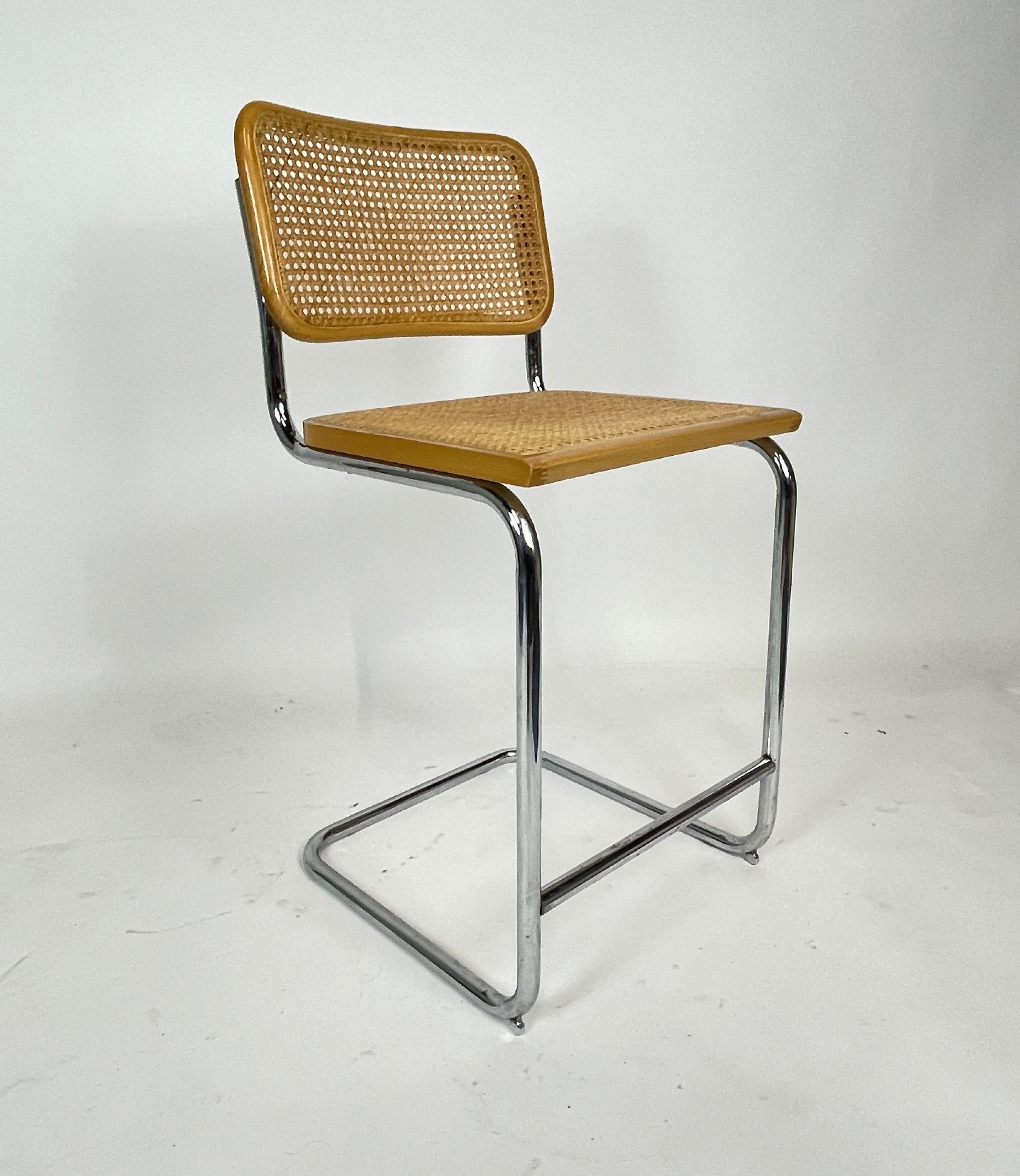 Bauhaus Pair of Marcel Breuer Cane, Birch, and Chrome Cesca Stools Made in Italy