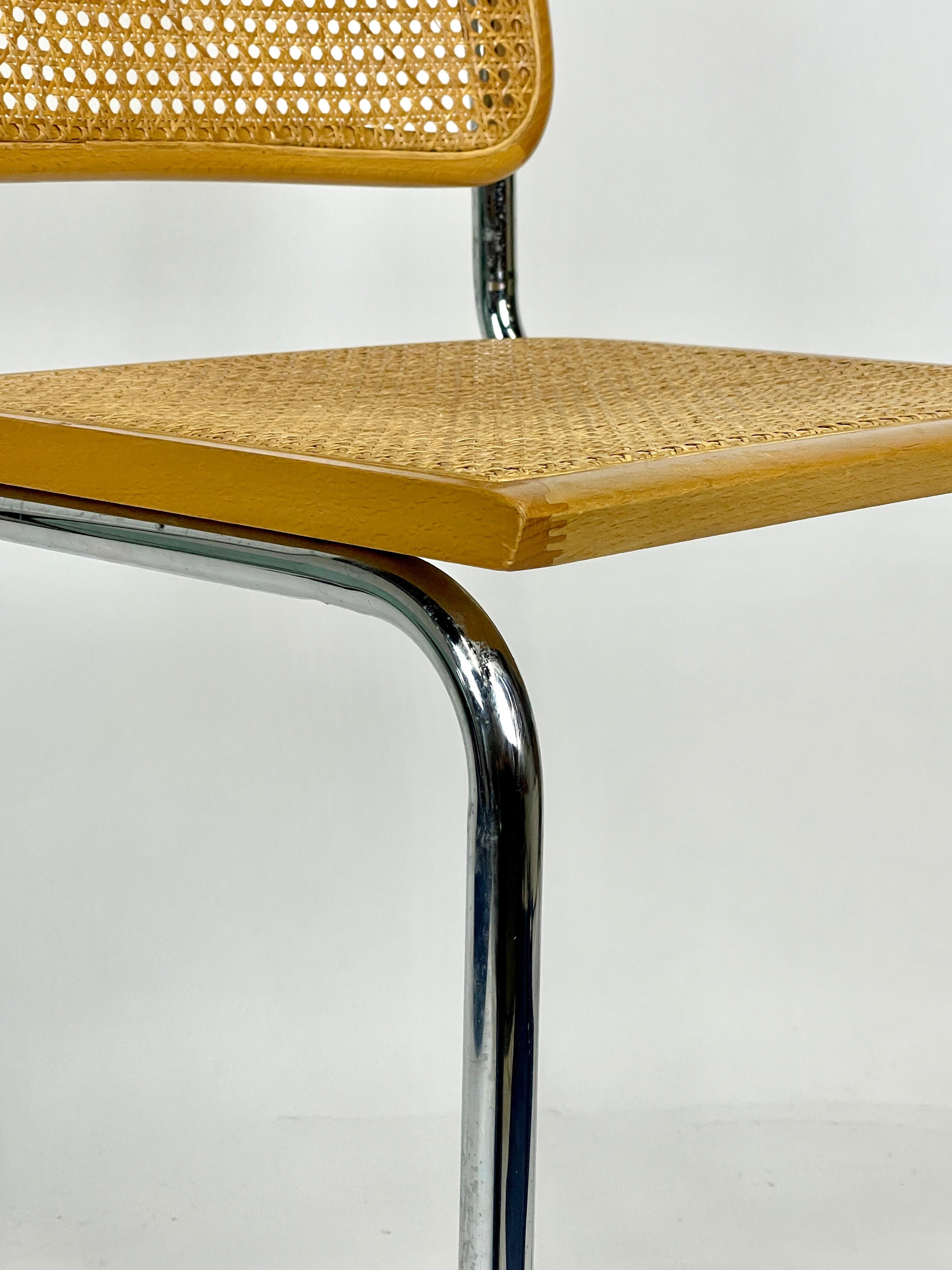 Woven Pair of Marcel Breuer Cane, Birch, and Chrome Cesca Stools Made in Italy