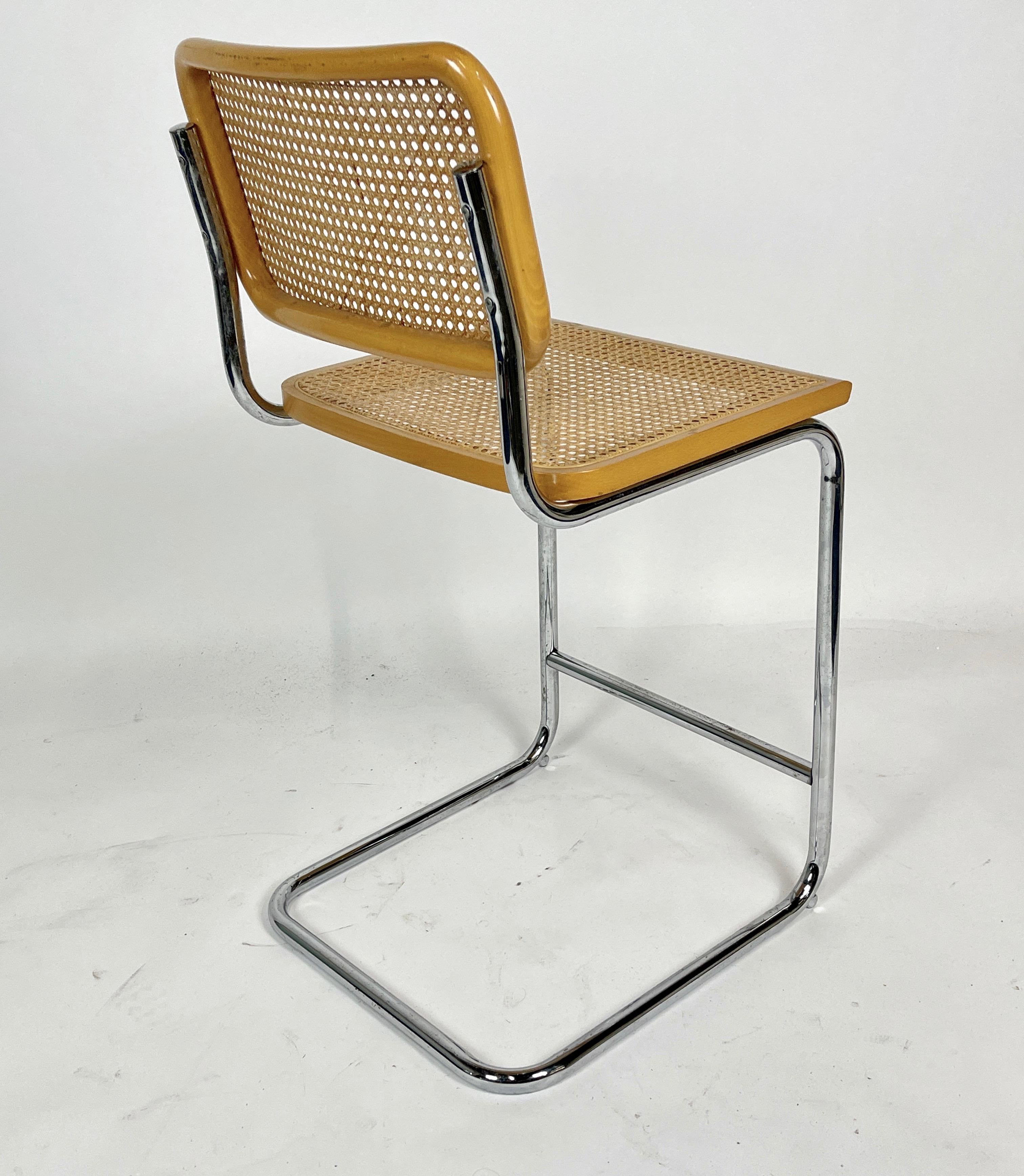 Pair of Marcel Breuer Cane, Birch, and Chrome Cesca Stools Made in Italy In Good Condition In Hudson, NY
