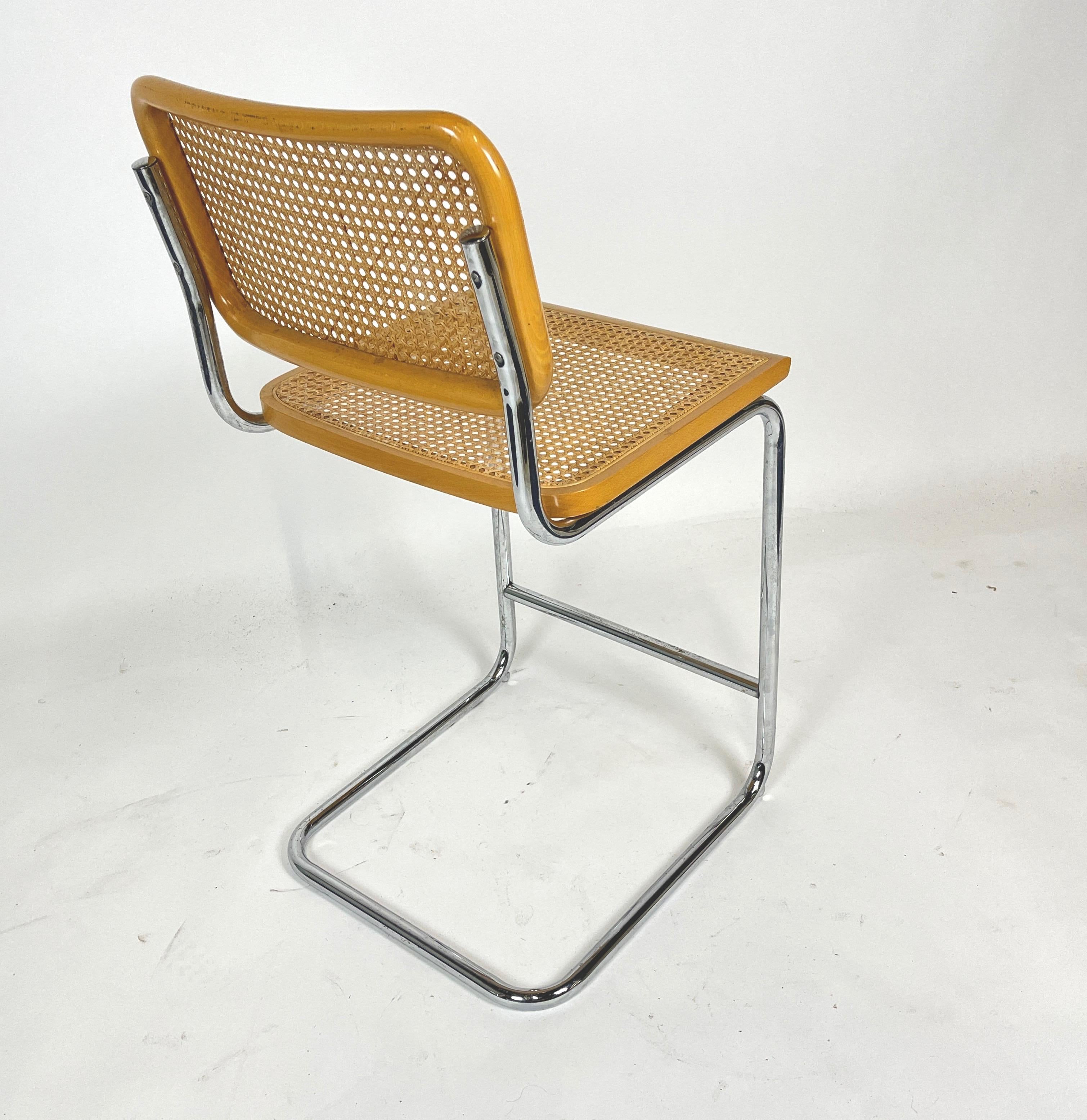 Late 20th Century Pair of Marcel Breuer Cane, Birch, and Chrome Cesca Stools Made in Italy