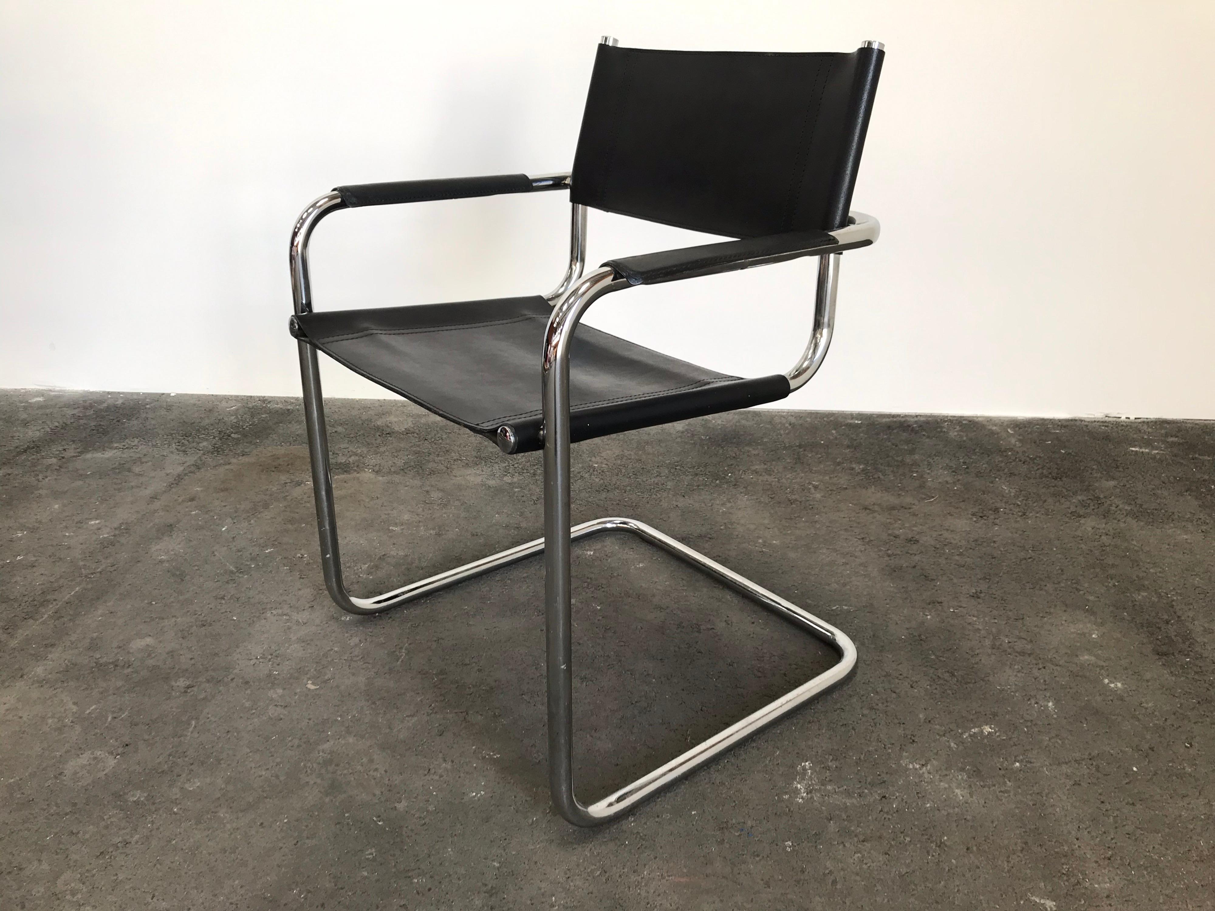 20th Century Pair of Marcel Breuer Cantilever Dining Armchairs in Black Leather MG5 / B34