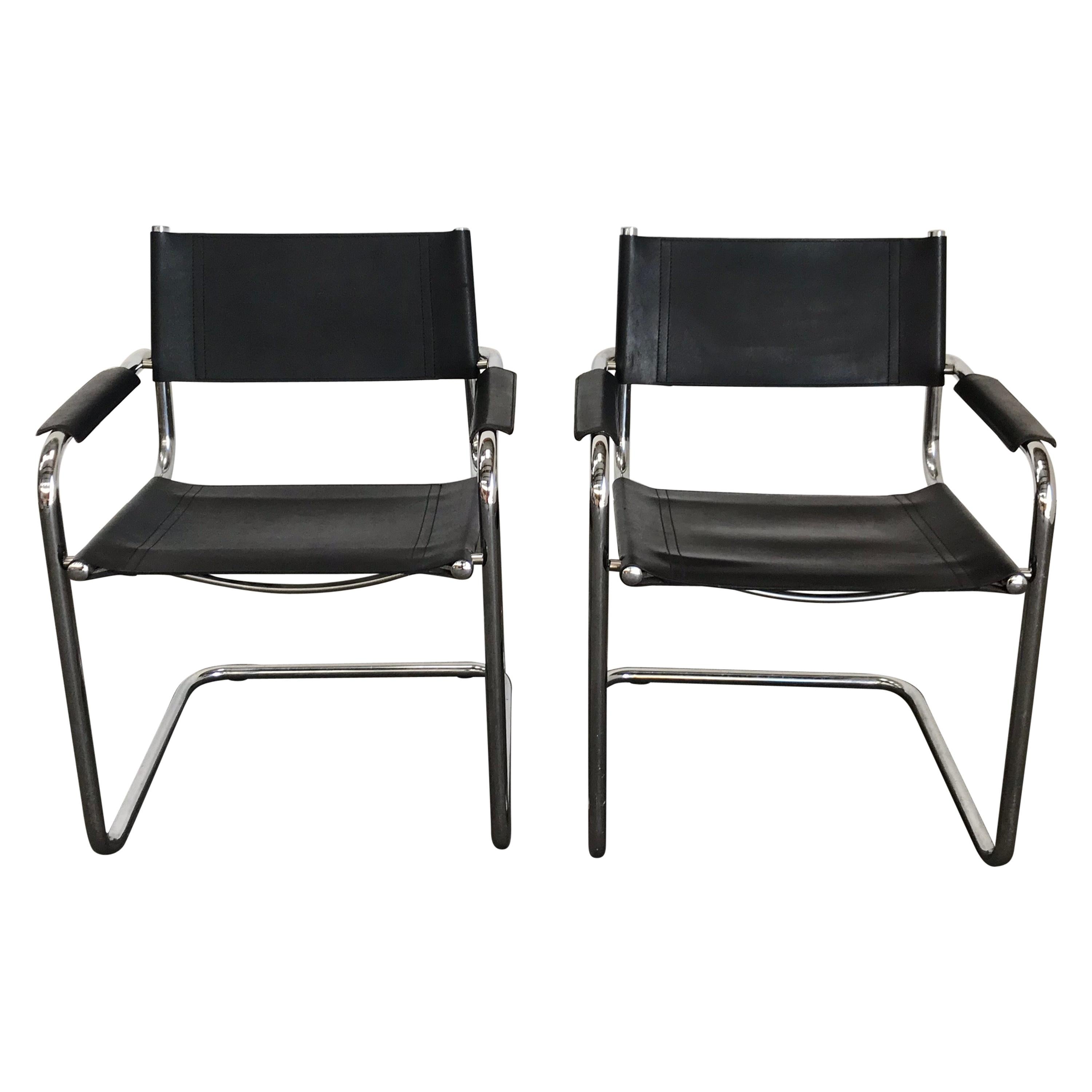 Pair of Marcel Breuer Cantilever Dining Armchairs in Black Leather MG5 / B34