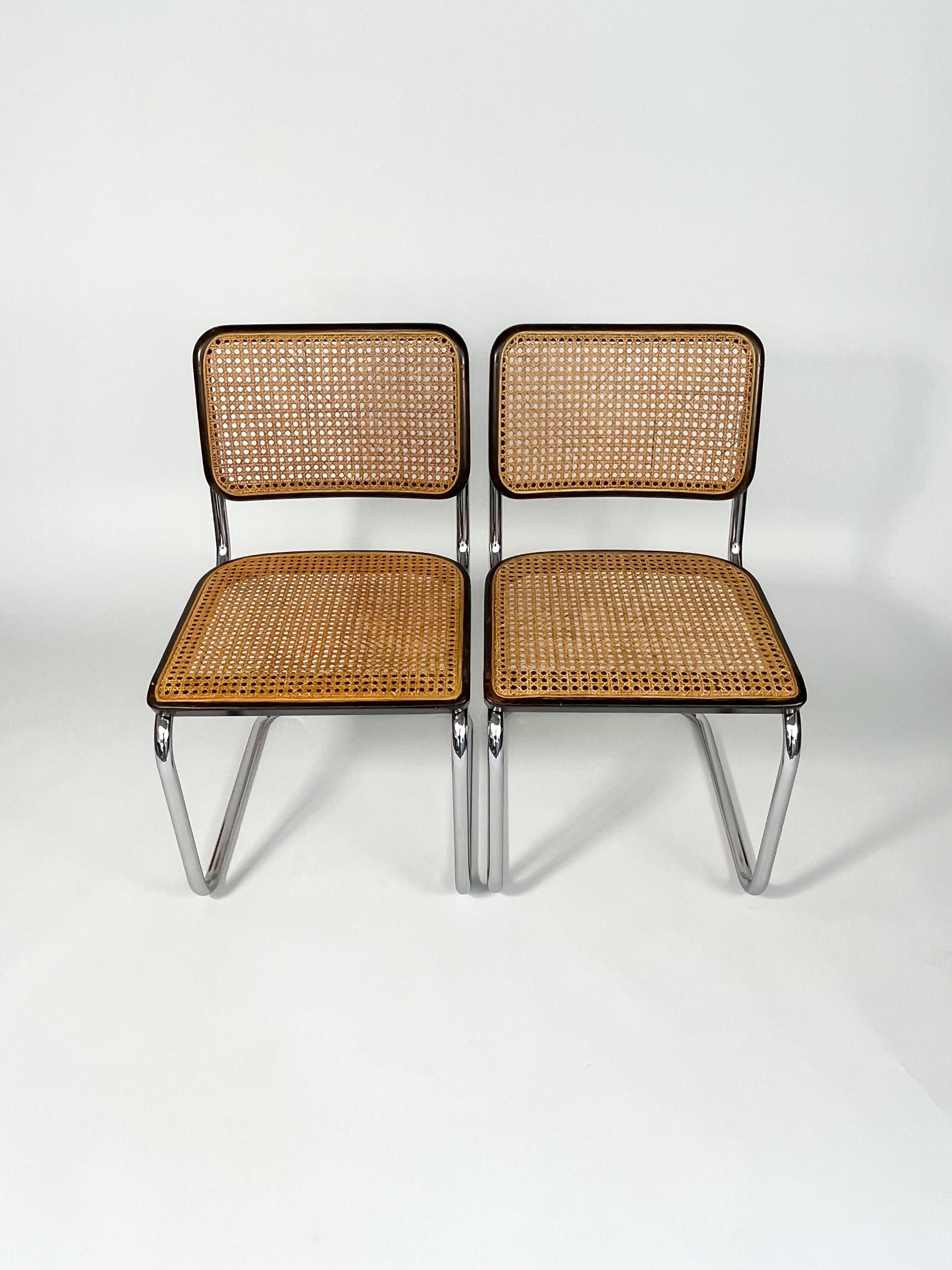 Mid-Century Modern Pair of Marcel Breuer Cesca Chairs Thonet Cantilever Chairs Woven Cane Chrome