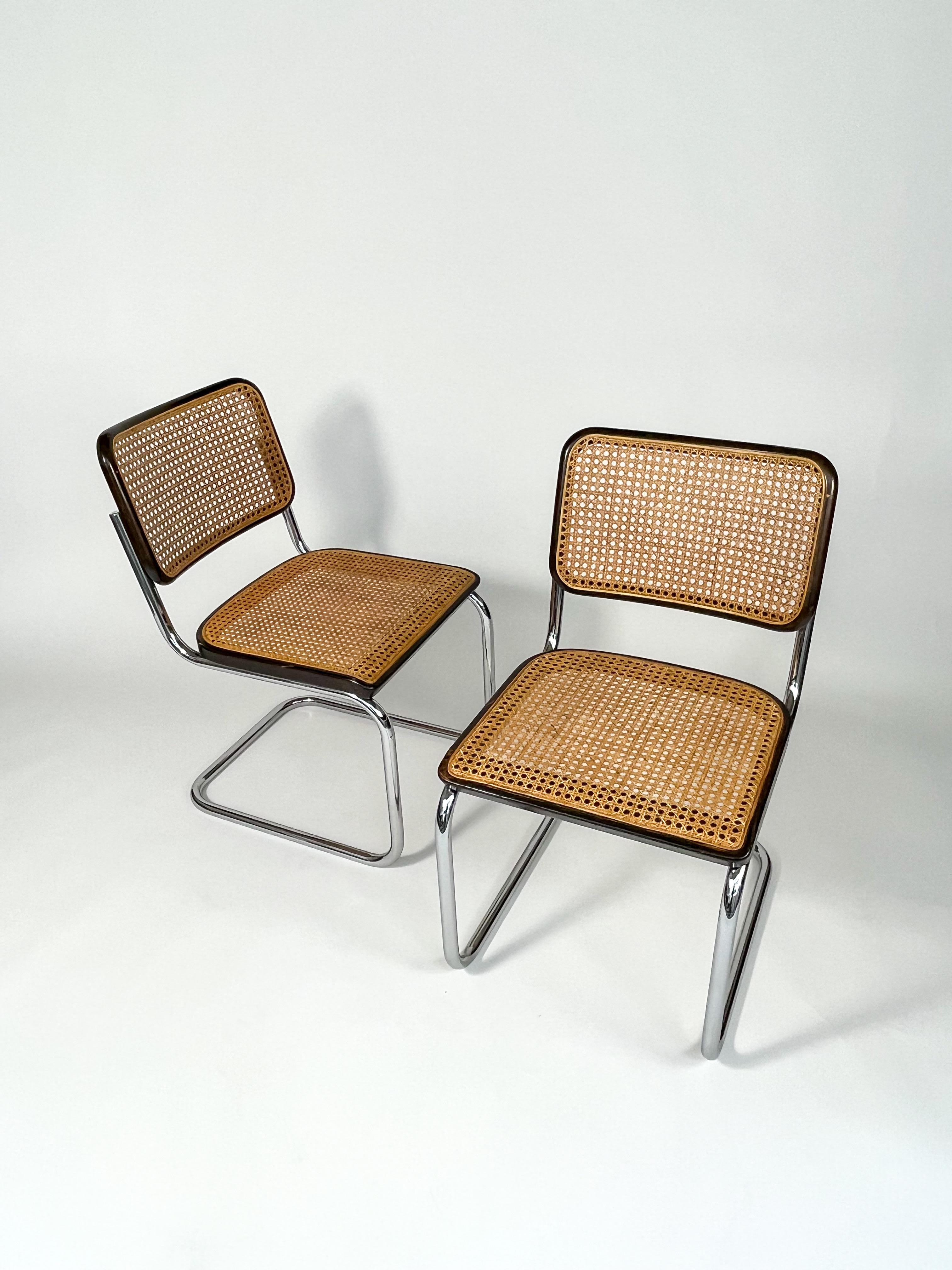 German Pair of Marcel Breuer Cesca Chairs Thonet Cantilever Chairs Woven Cane Chrome