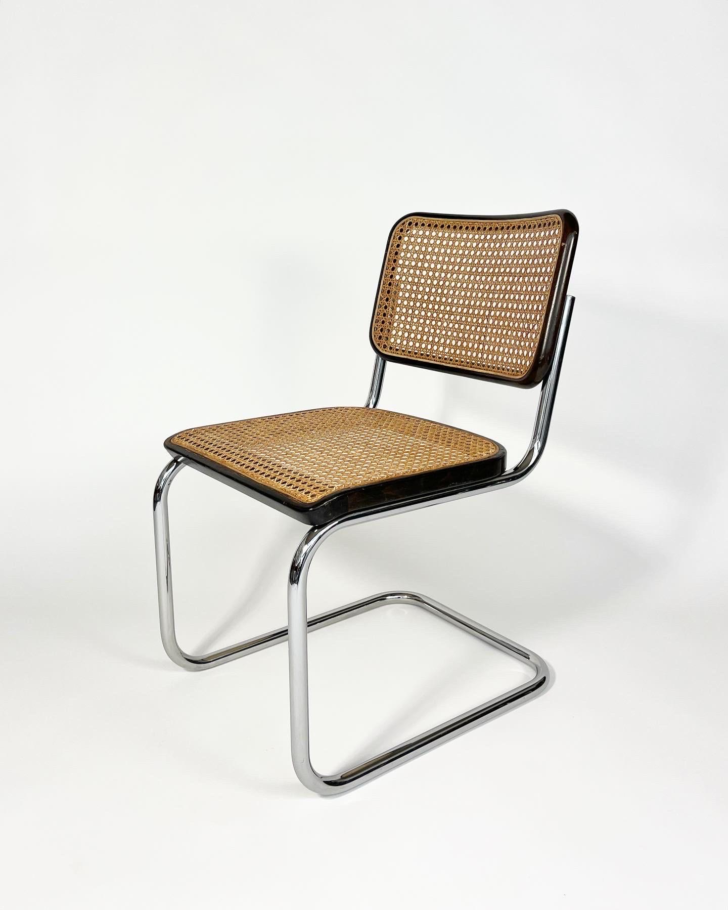 Late 20th Century Pair of Marcel Breuer Cesca Chairs Thonet Cantilever Chairs Woven Cane Chrome