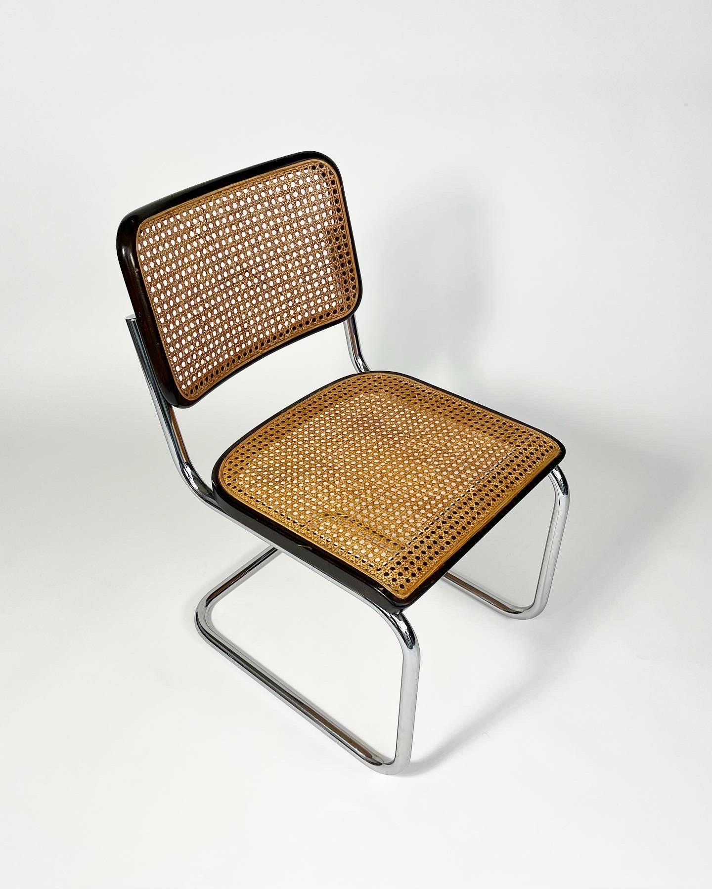 Stainless Steel Pair of Marcel Breuer Cesca Chairs Thonet Cantilever Chairs Woven Cane Chrome