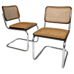 Pair of Marcel Breuer Cesca Chairs Thonet Cantilever Chairs Woven Cane Chrome