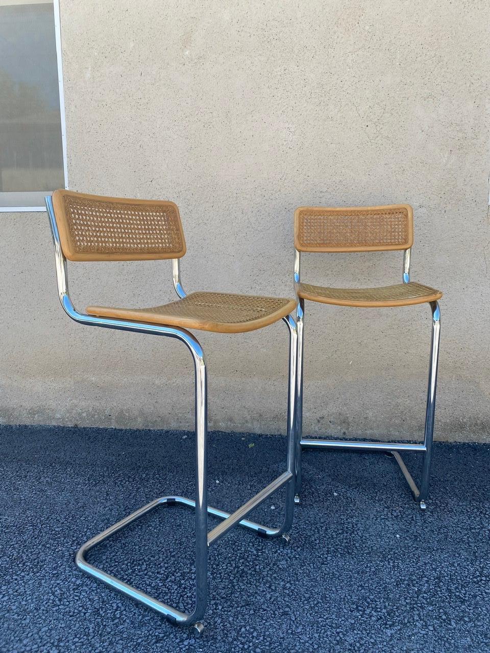 Post-Modern Pair of Marcel Breuer Cesca Model S32 Bar Chairs - 1970