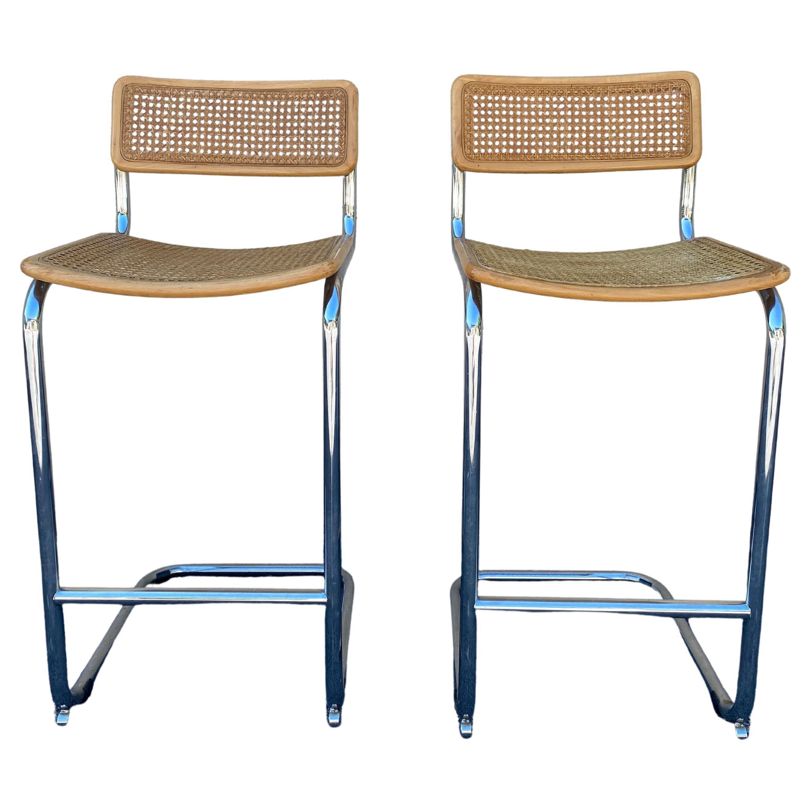 Pair of Marcel Breuer Cesca Model S32 Bar Chairs - 1970 at 1stDibs