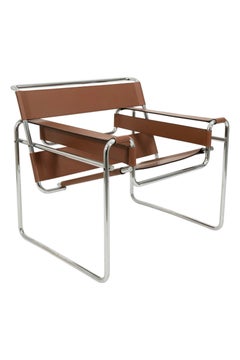 Pair Of Marcel Breuer For Knoll Original Cognac Leather Wassily Chairs