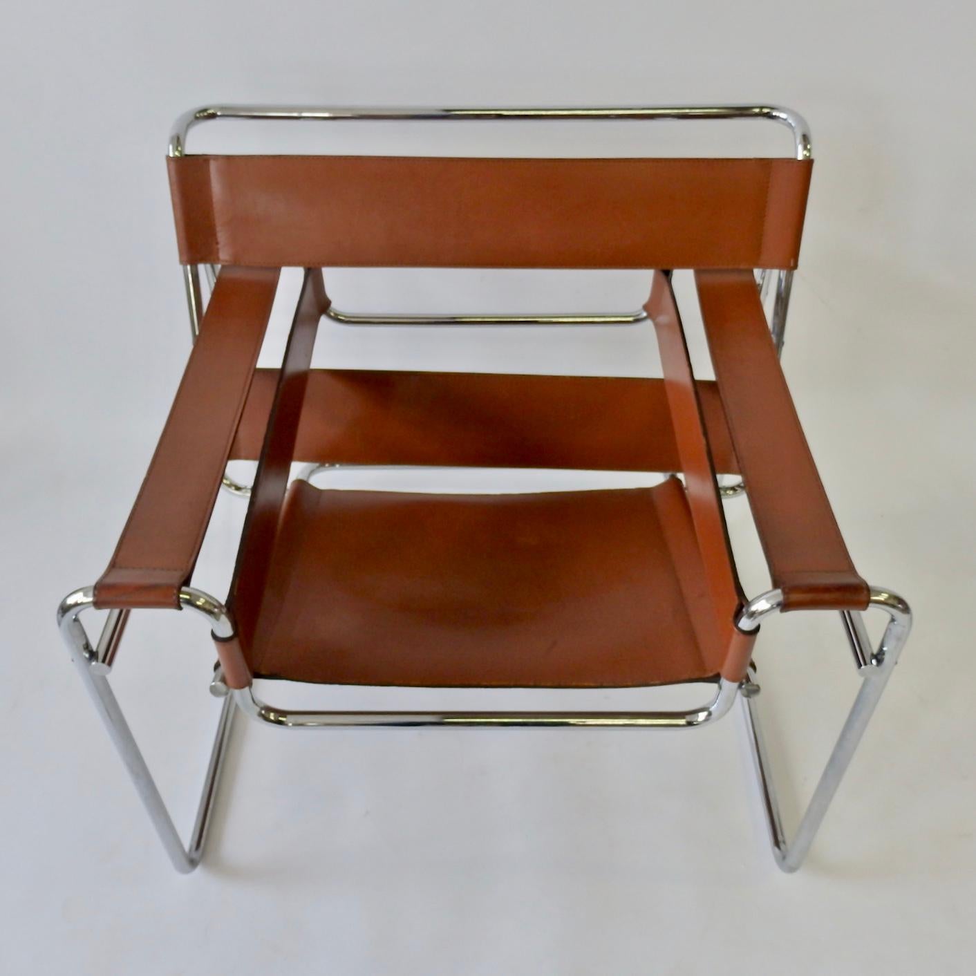 Mid-Century Modern Pair of Marcel Breuer for Stendig Chrome Frame with Leather Wassily Chairs