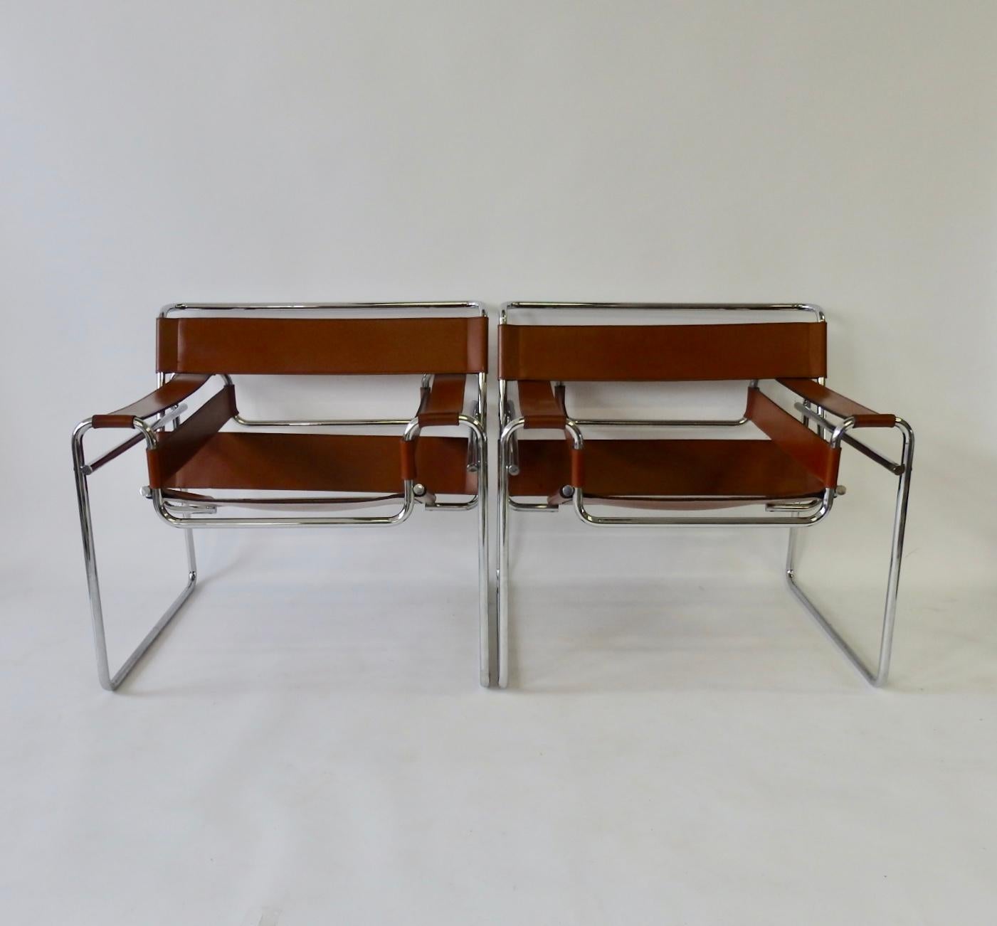 Pair of Marcel Breuer for Stendig Chrome Frame with Leather Wassily Chairs 1