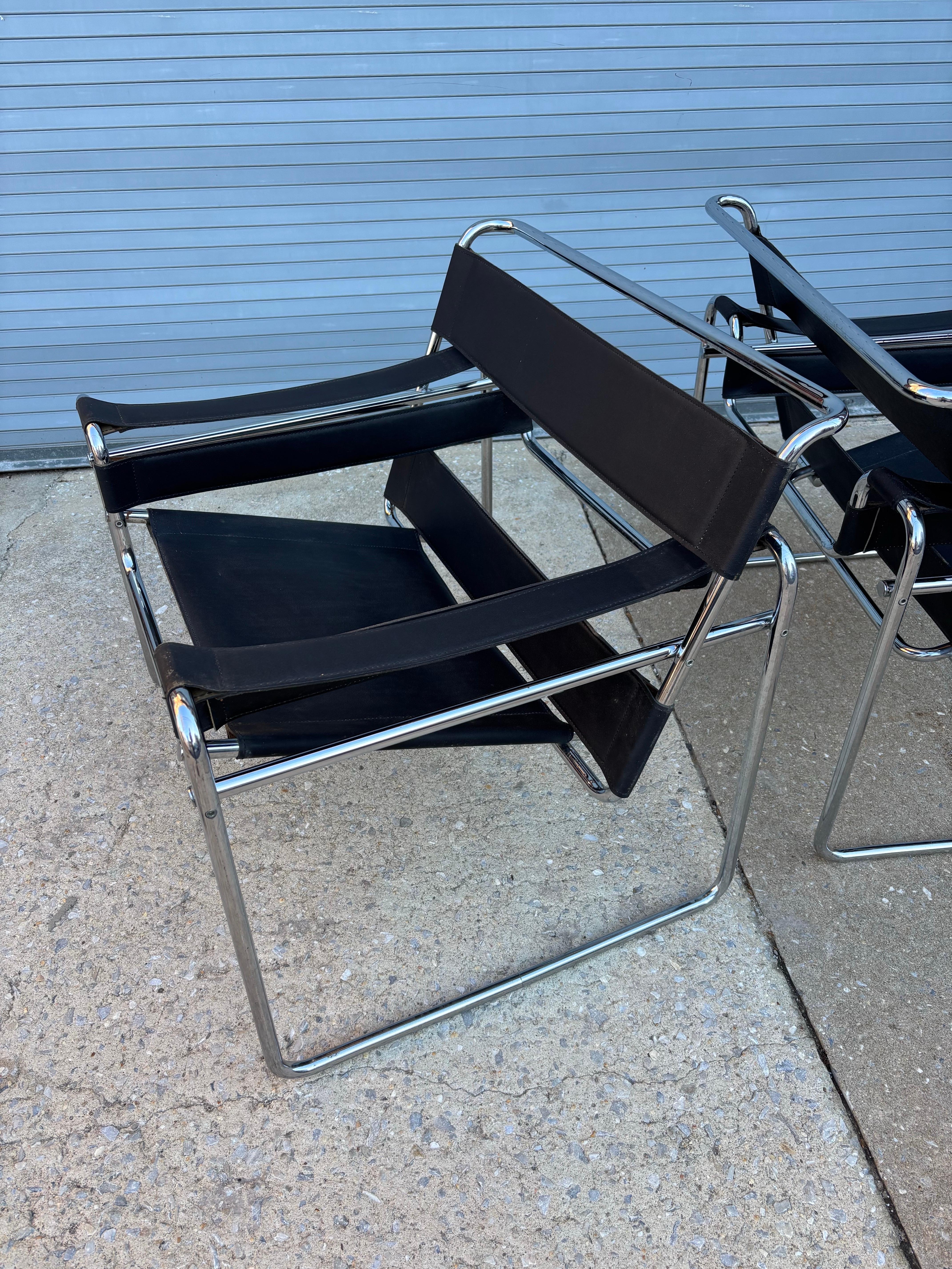 Leather Pair of Marcel Breuer Italian Wassily Chairs