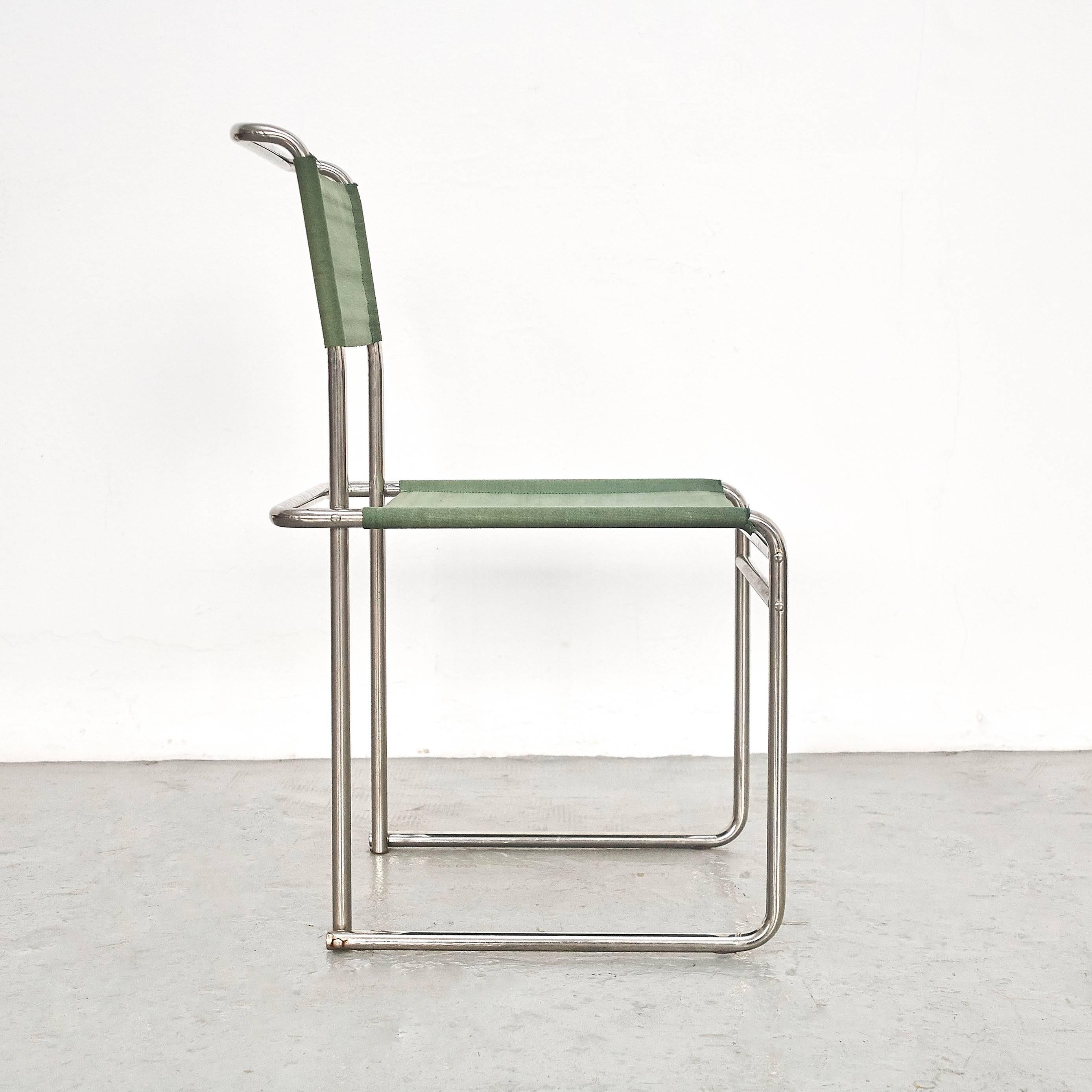 German Pair of Marcel Breuer Mid-Century Modern Bauhaus Metal and Fabric B5 Chairs