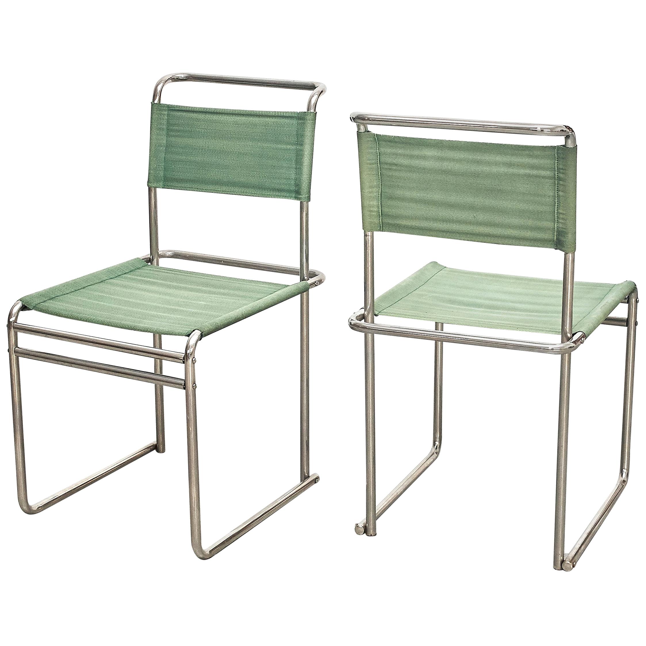 Pair of Marcel Breuer Mid-Century Modern Bauhaus Metal and Fabric B5 Chairs