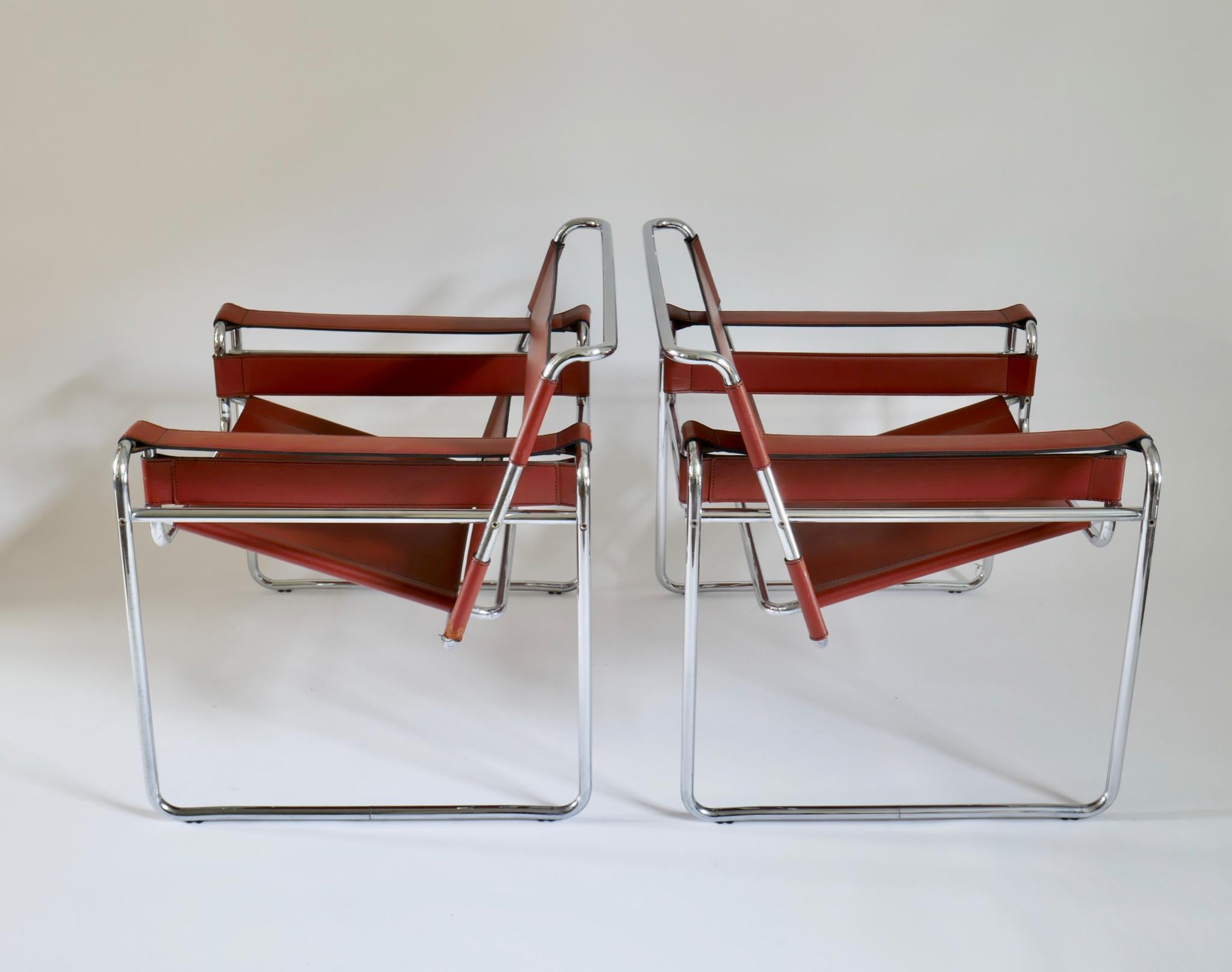 Pair of Marcel Breuer Style Brown or Burgundy Leather Wassily Chairs 2