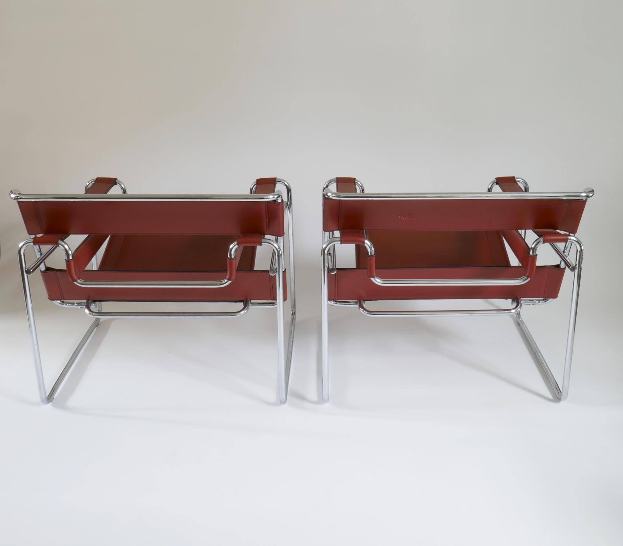 Pair of Marcel Breuer Style Brown or Burgundy Leather Wassily Chairs 3