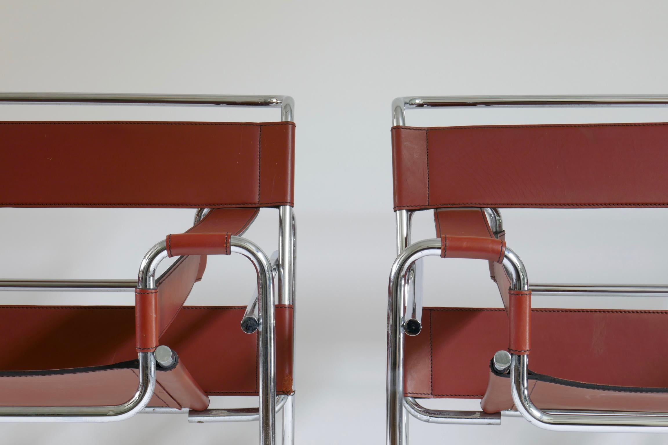 Pair of Marcel Breuer Style Brown or Burgundy Leather Wassily Chairs 4